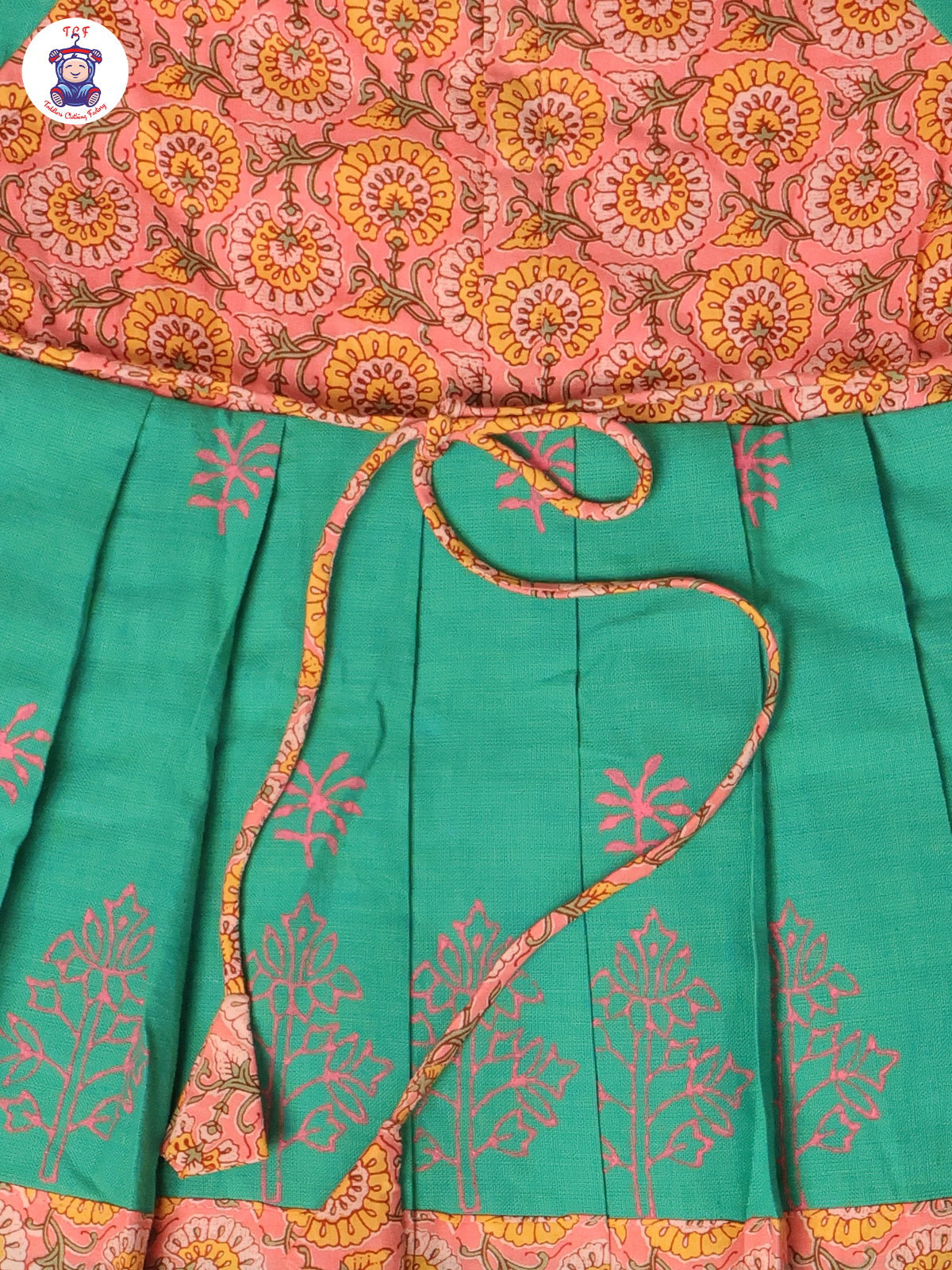 Light Pink & Green - Girls Readymade Long Frock
