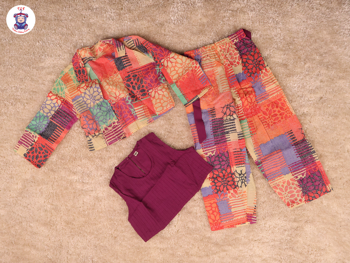 Purple - Girls Casual Top pant with overcoat