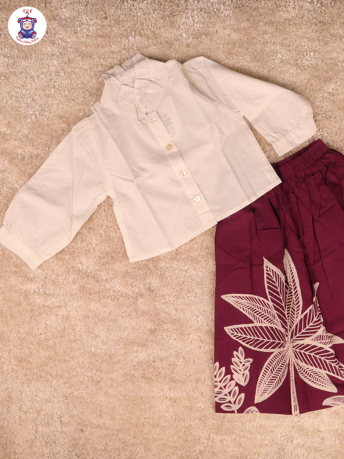 Wine - Crop Top & With Floral Skirt