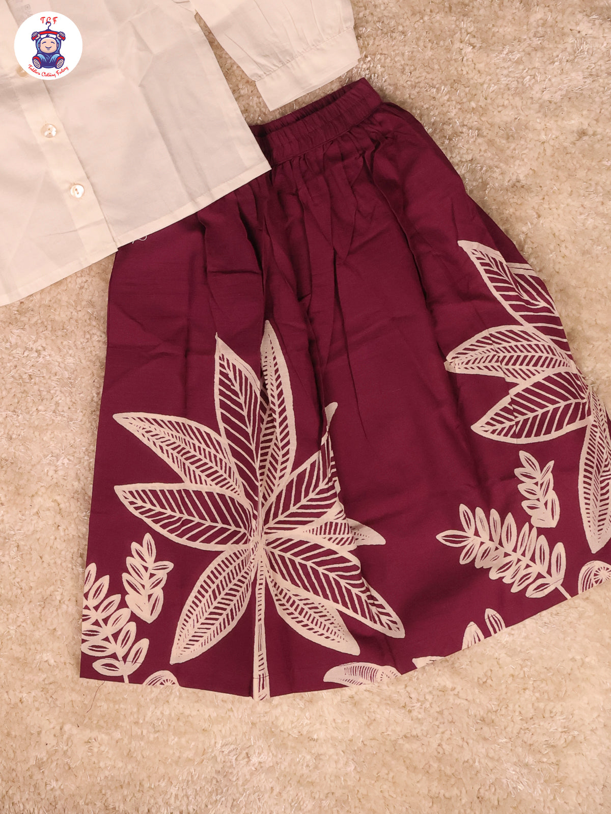 Wine - Crop Top & With Floral Skirt