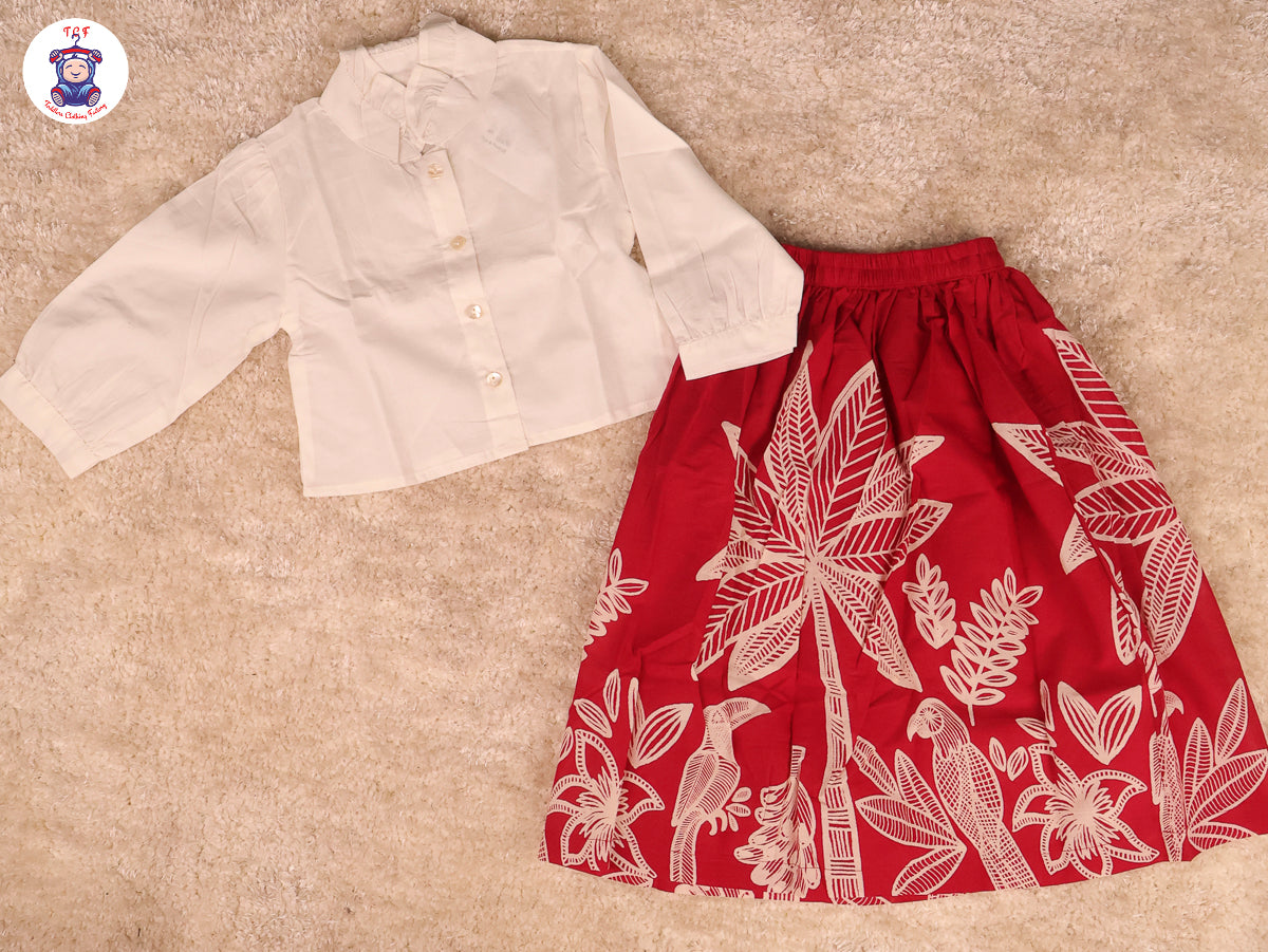 Red - Crop Top & With Floral Skirt