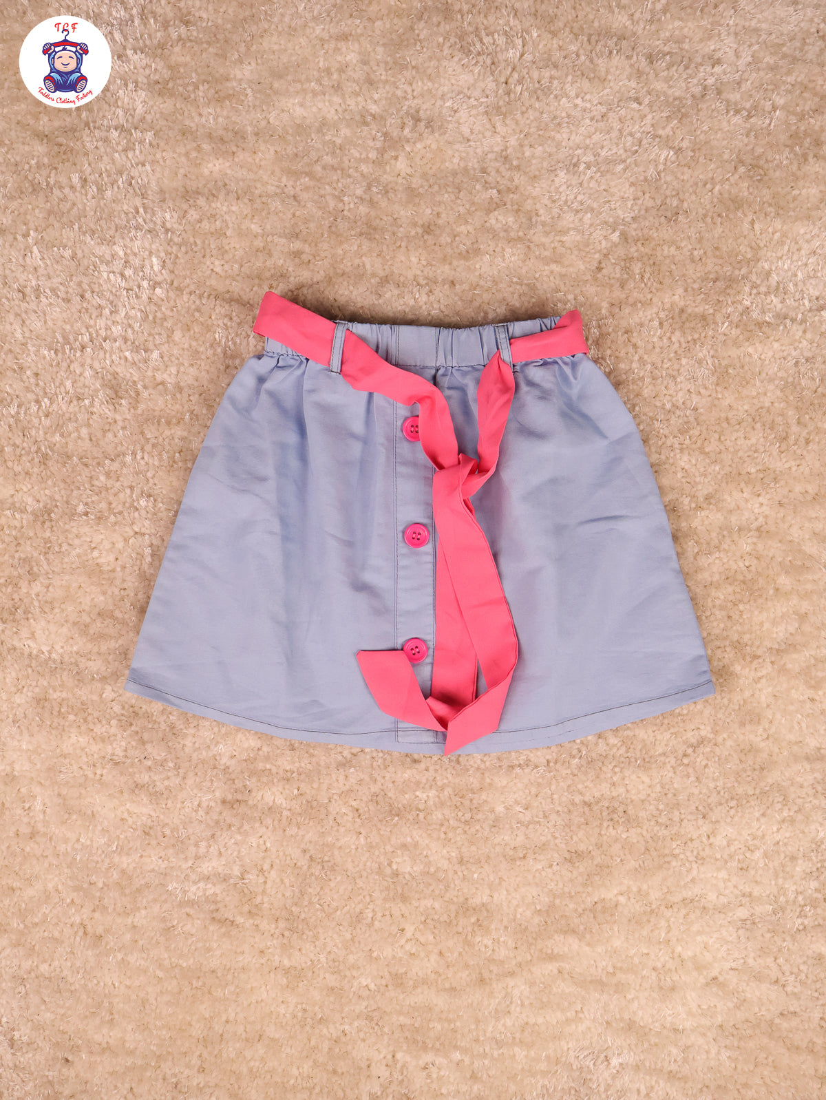 Denim Blue - Girls Top & Skirt With Pink Belt