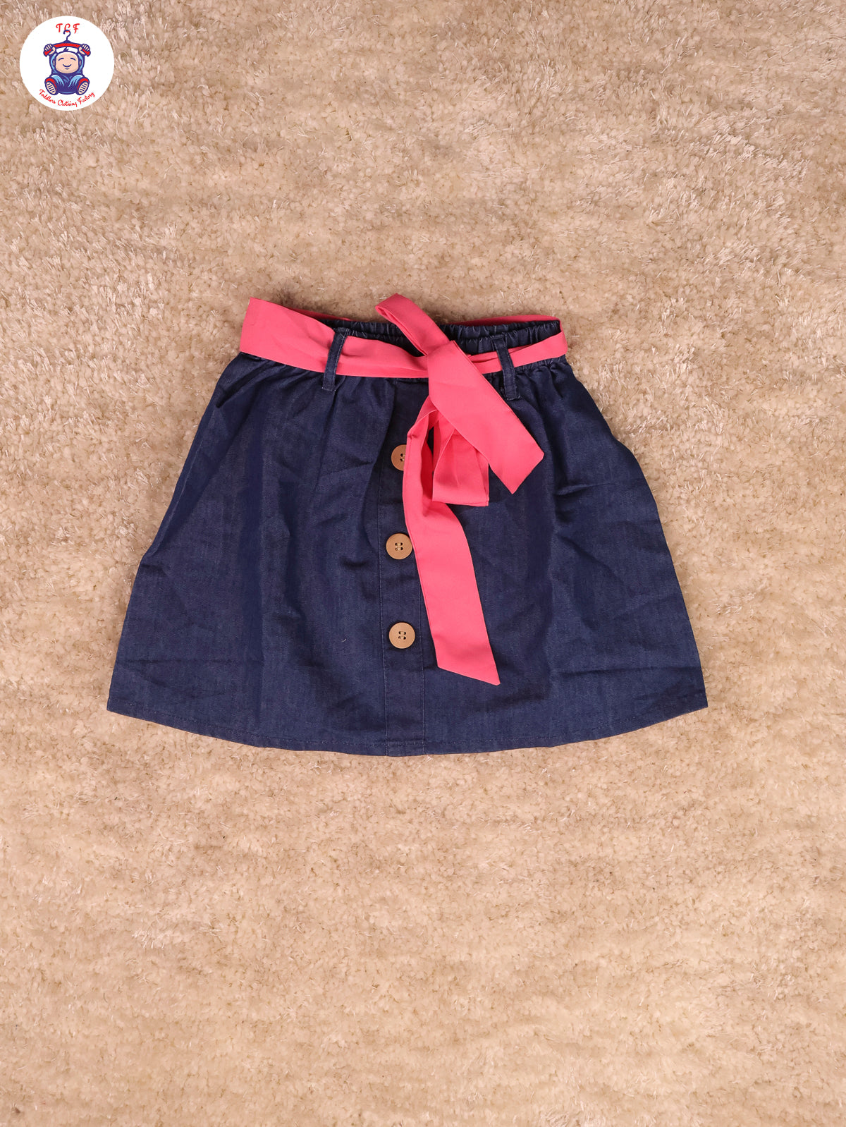 Denim Light Blue - Girls Top & Skirt With Pink Belt