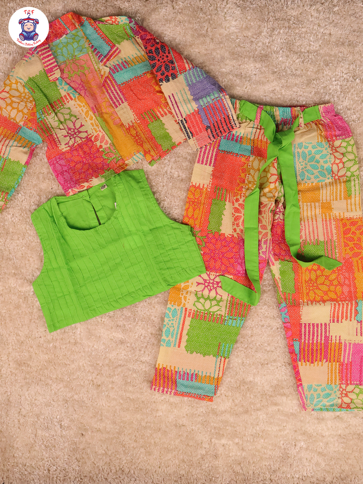 Green - Girls Casual Top pant with overcoat