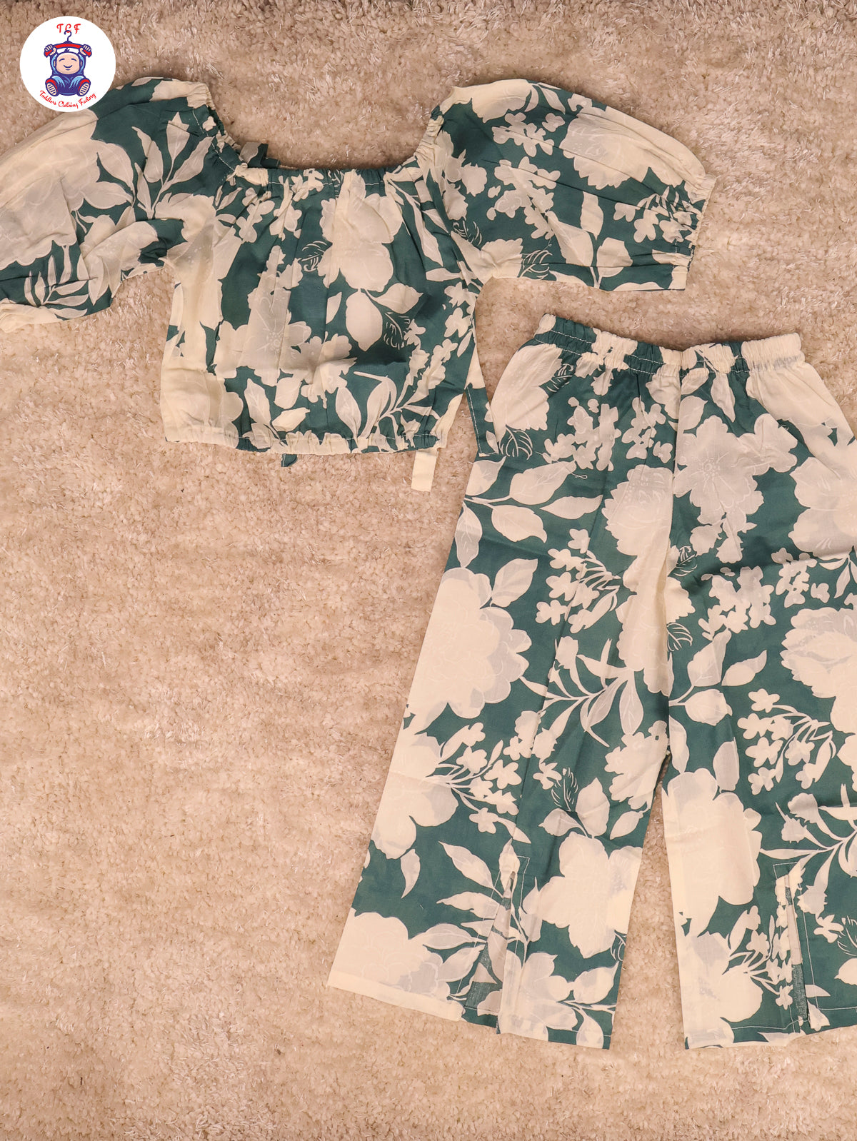 Green - Floral Crop Top & Pant