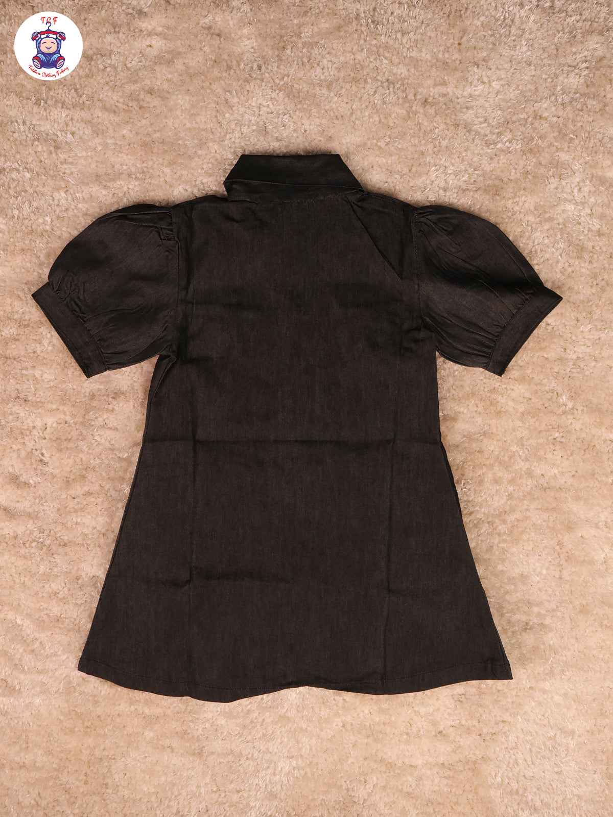 Black - Denim Girls Printed Frock