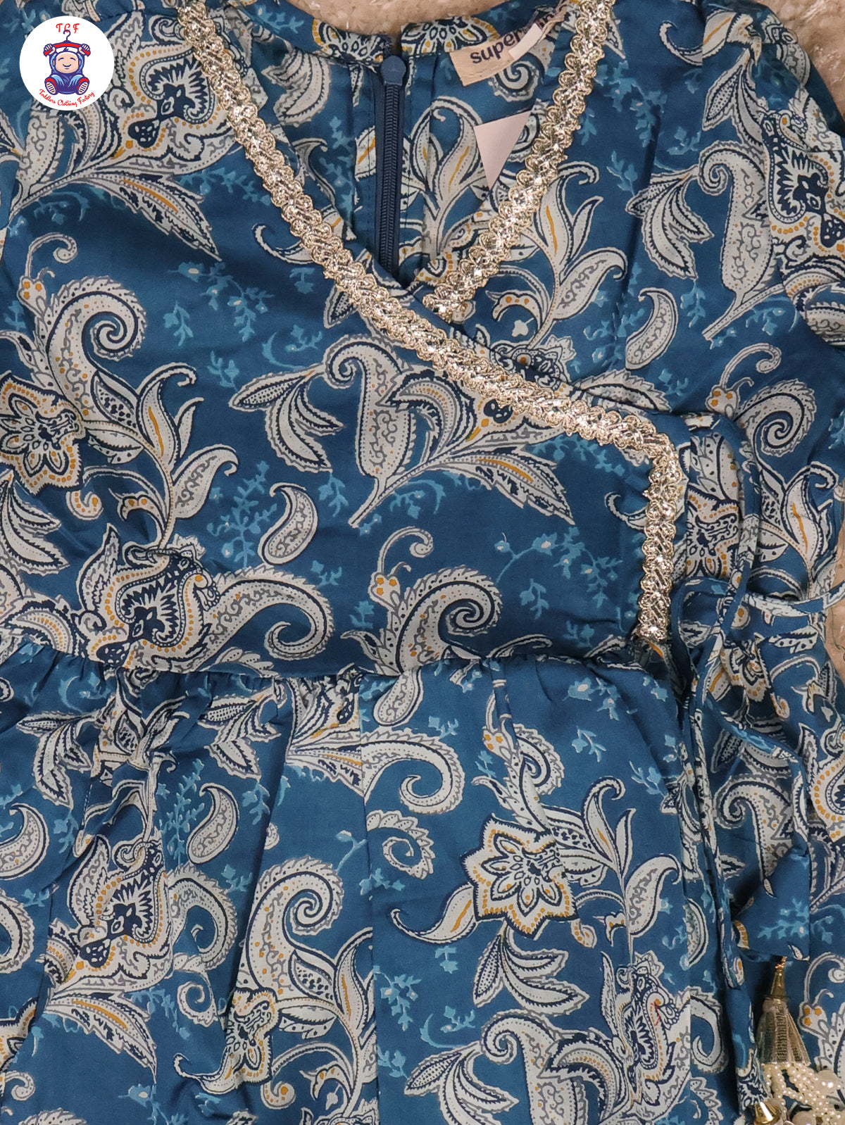 Blue - Printed Anarkali Kurti With Pant