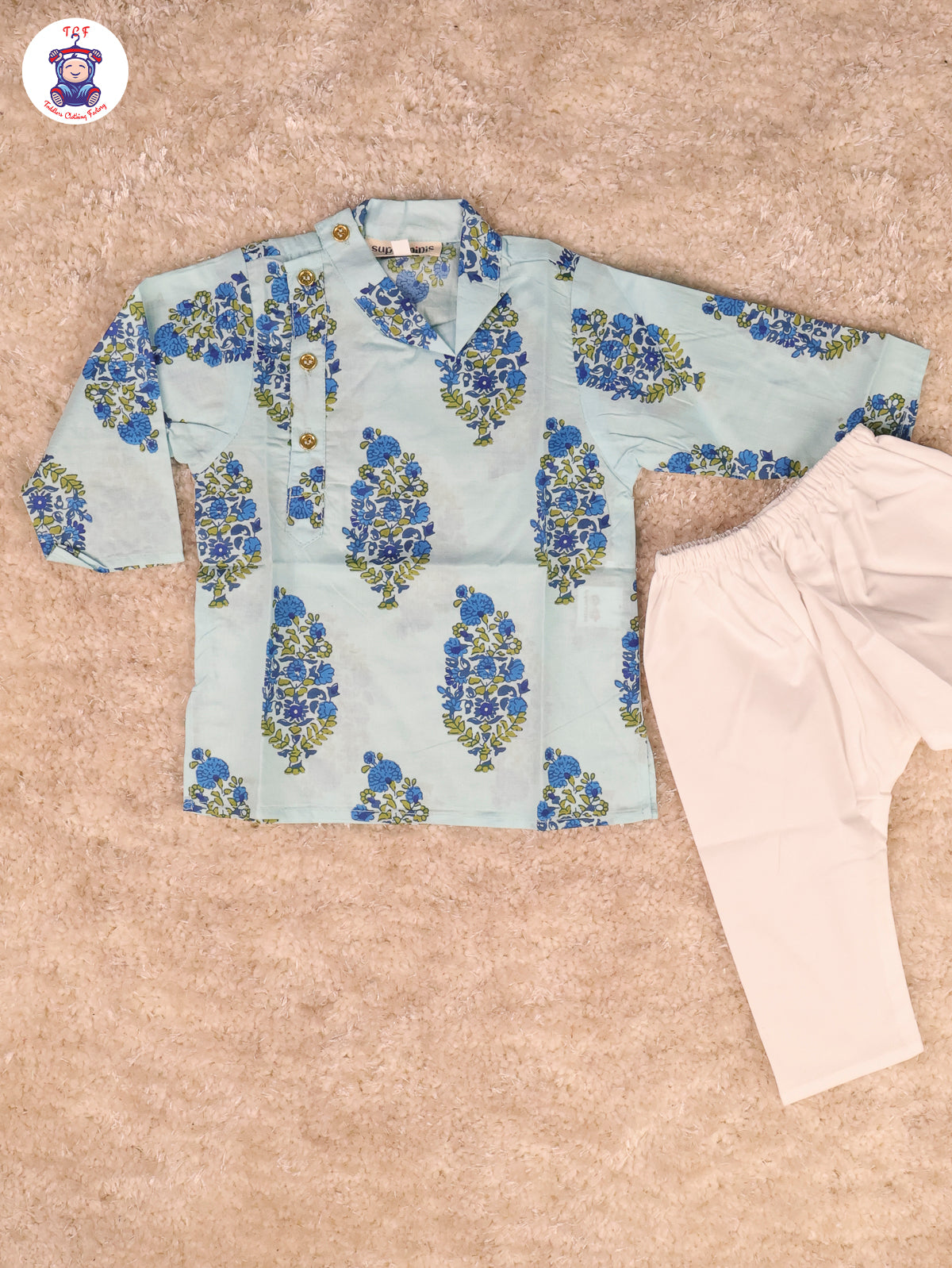 Blue - Boys Printed Kurta With Pant