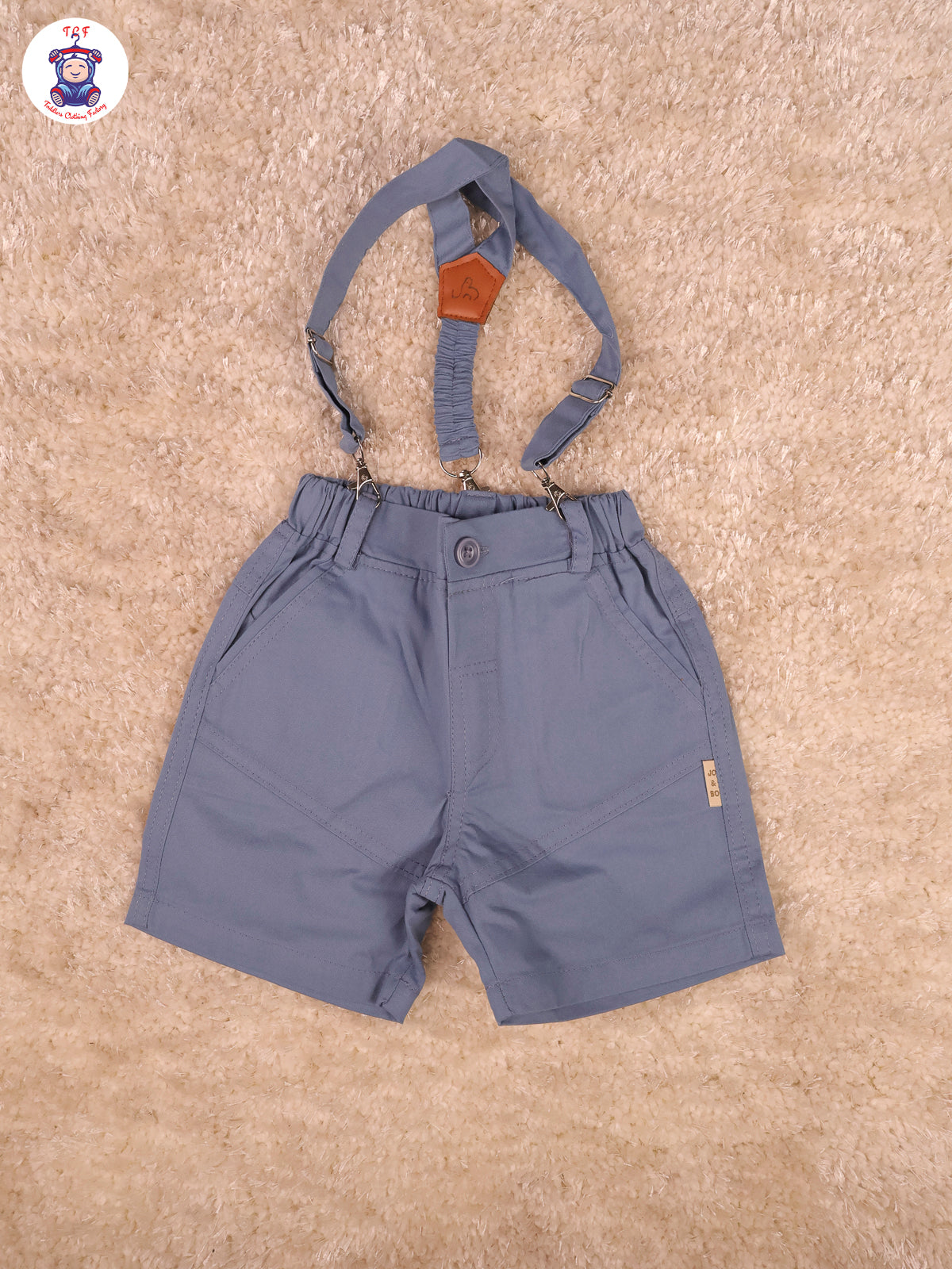 Pink & Grey Half Sleeves Shirts & Shorts Set With Suspender & Bow