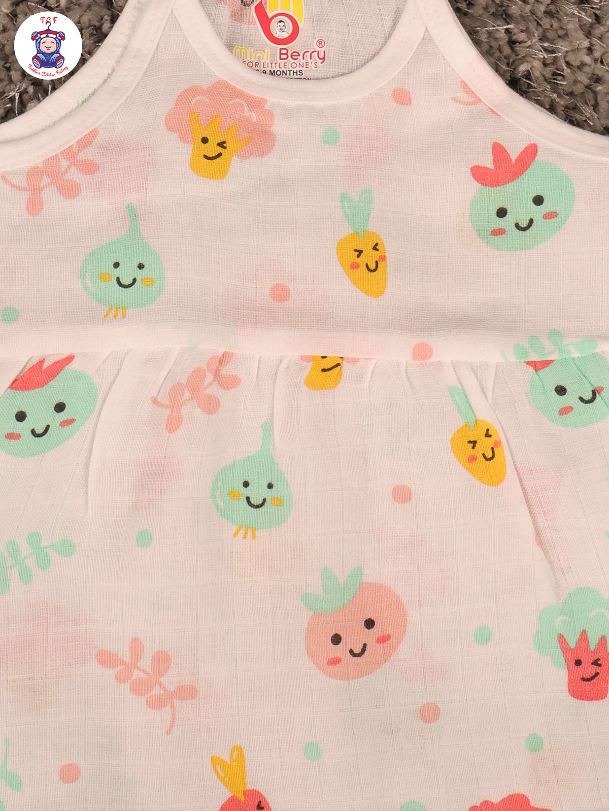 White Multi Cartoons Muslin Top Knot Frocks
