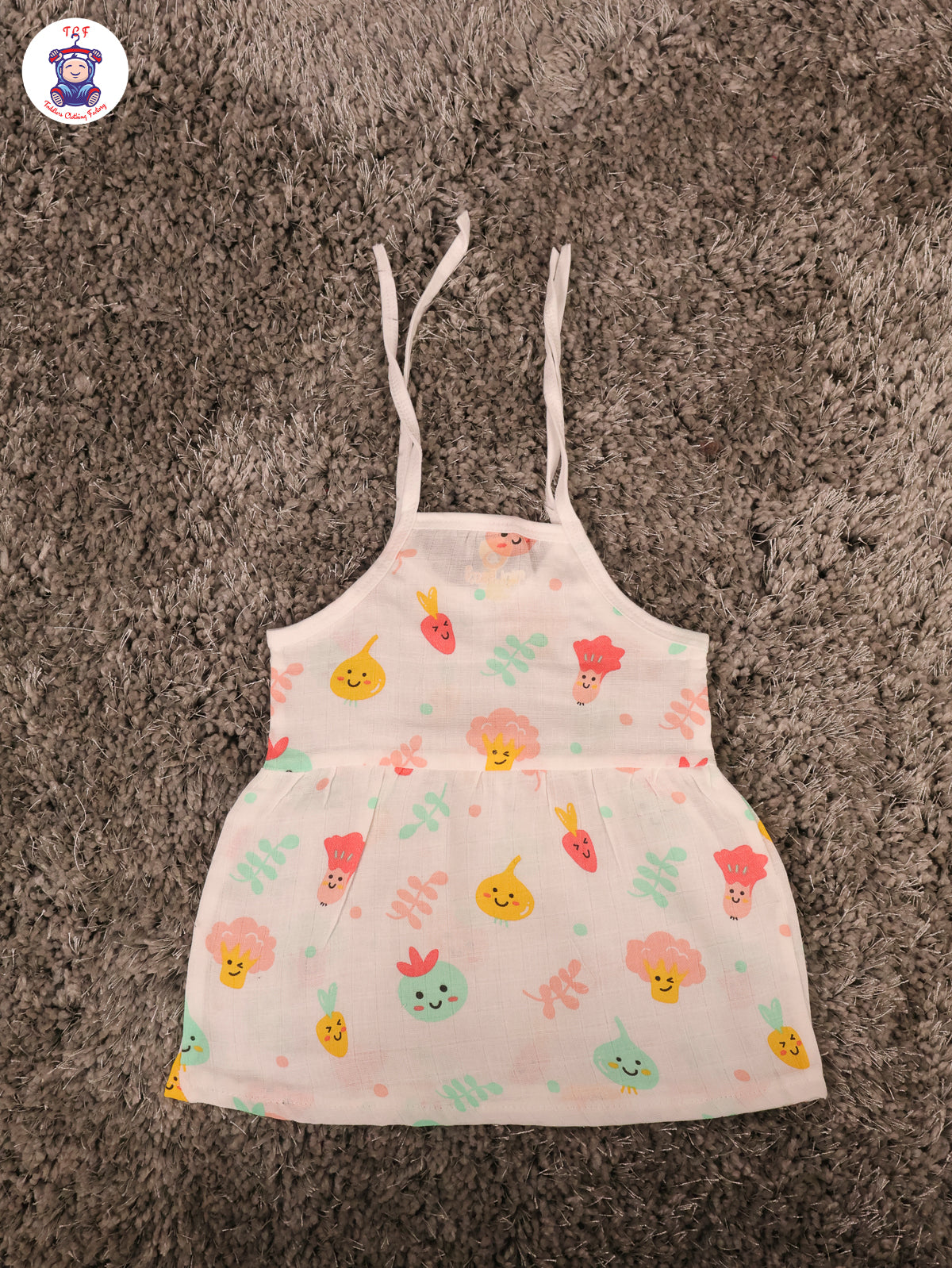White Multi Cartoons Muslin Top Knot Frocks