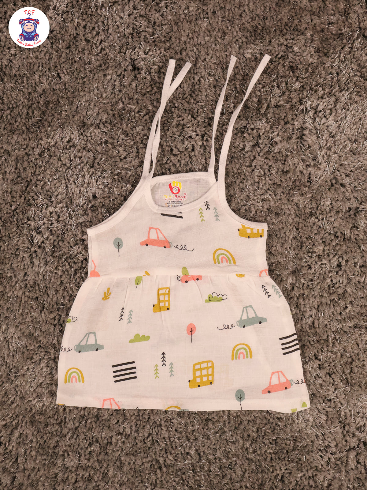 White Multi Cartoons Muslin Top Knot Frocks