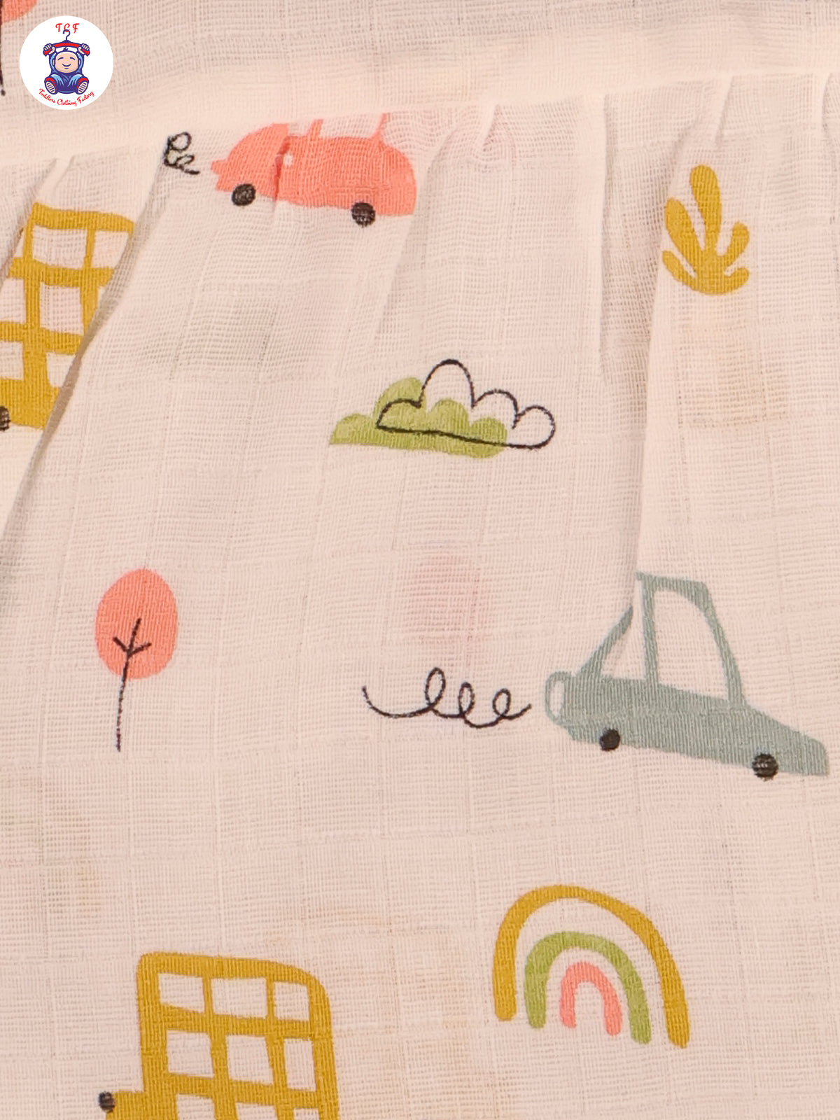 White Multi Cartoons Muslin Top Knot Frocks