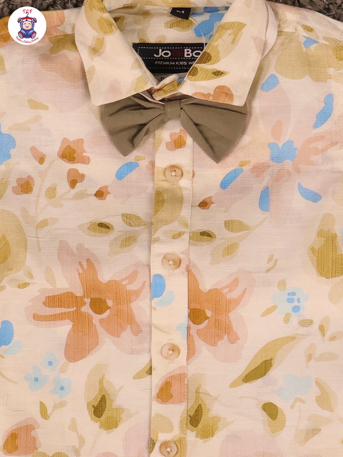 White Floral & Green Half Sleeves Shirts & Shorts Set With Suspender & Bow