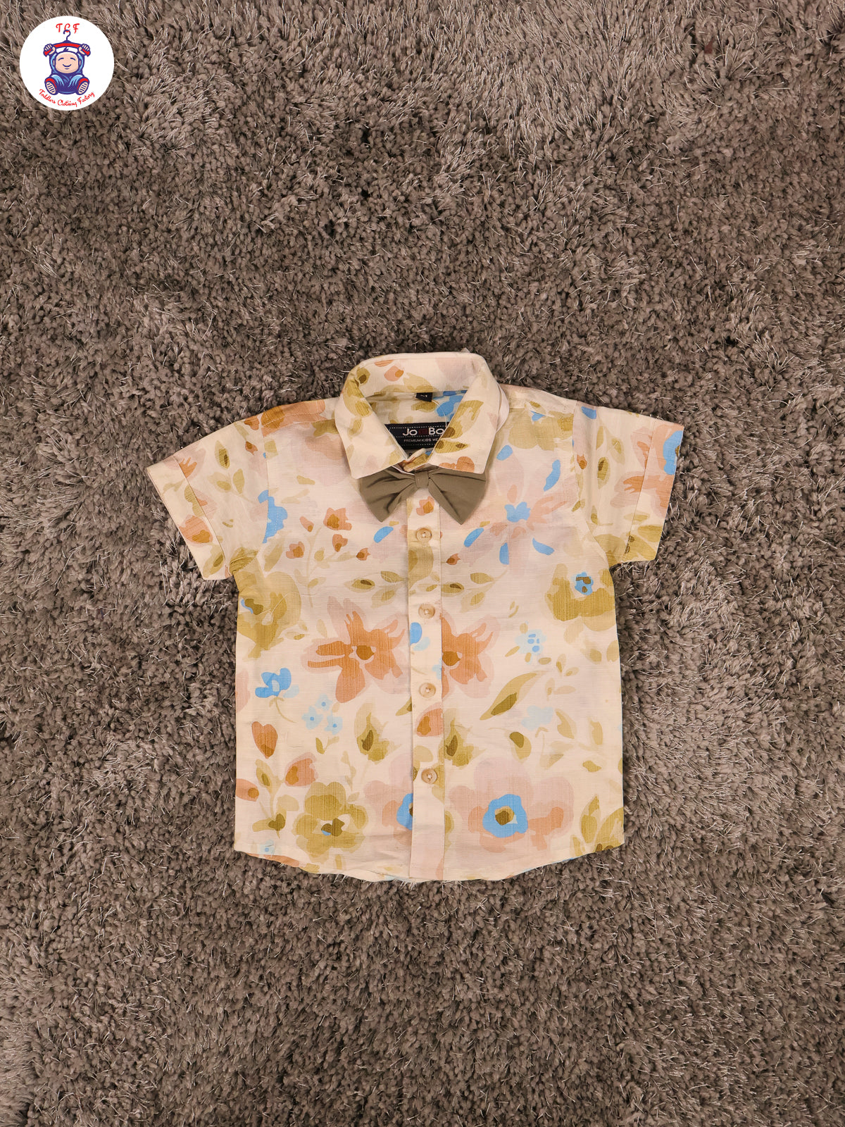 White Floral & Green Half Sleeves Shirts & Shorts Set With Suspender & Bow