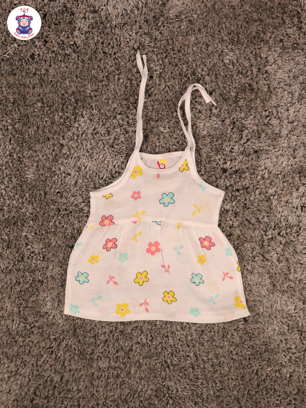 White Multi Cartoons Muslin Top Knot Frocks