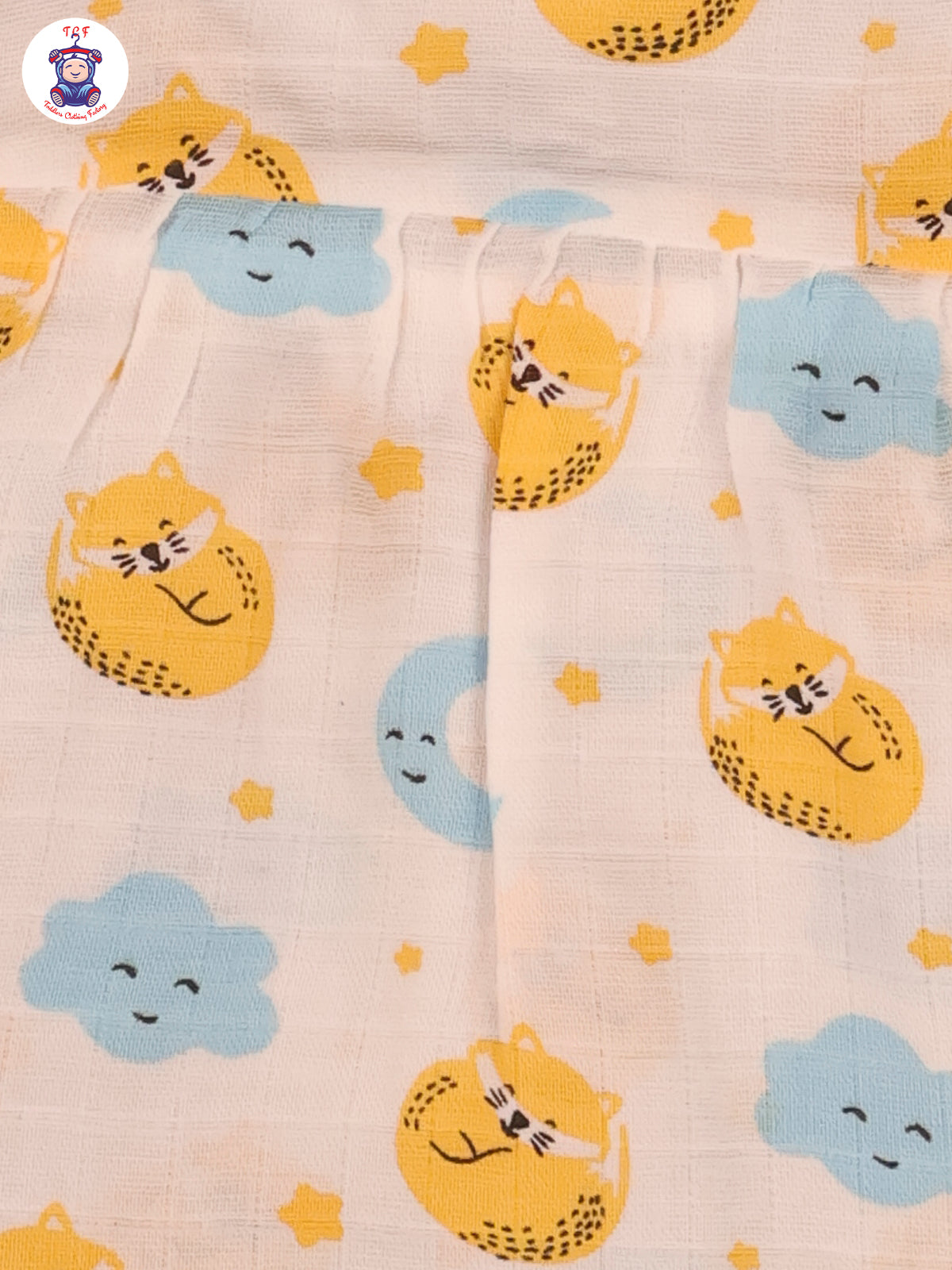 White Multi Cartoons Muslin Top Knot Frocks