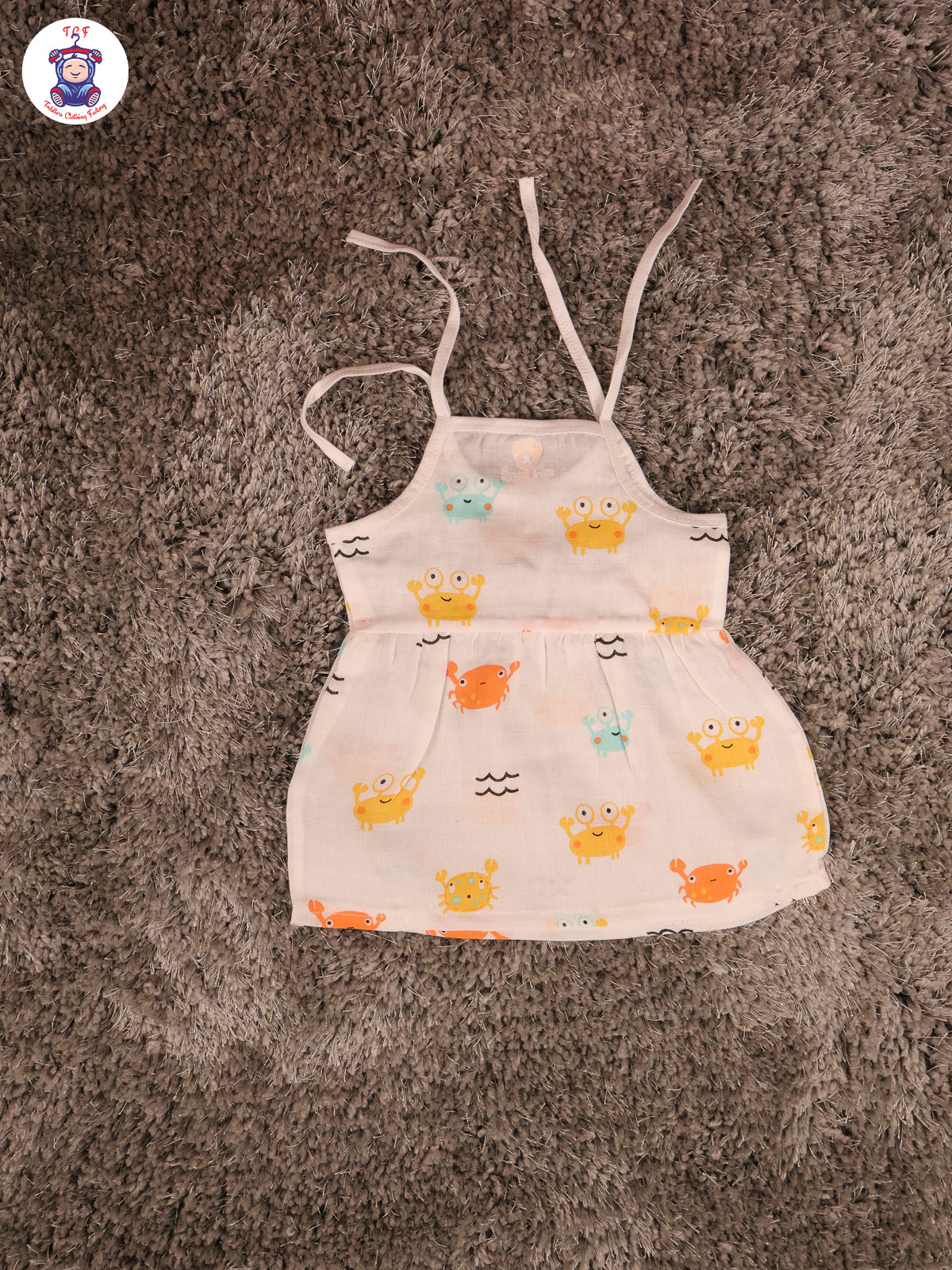 White Multi Cartoons Muslin Top Knot Frocks
