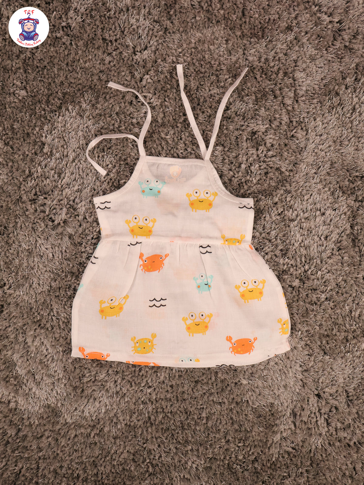 White Multi Cartoons Muslin Top Knot Frocks