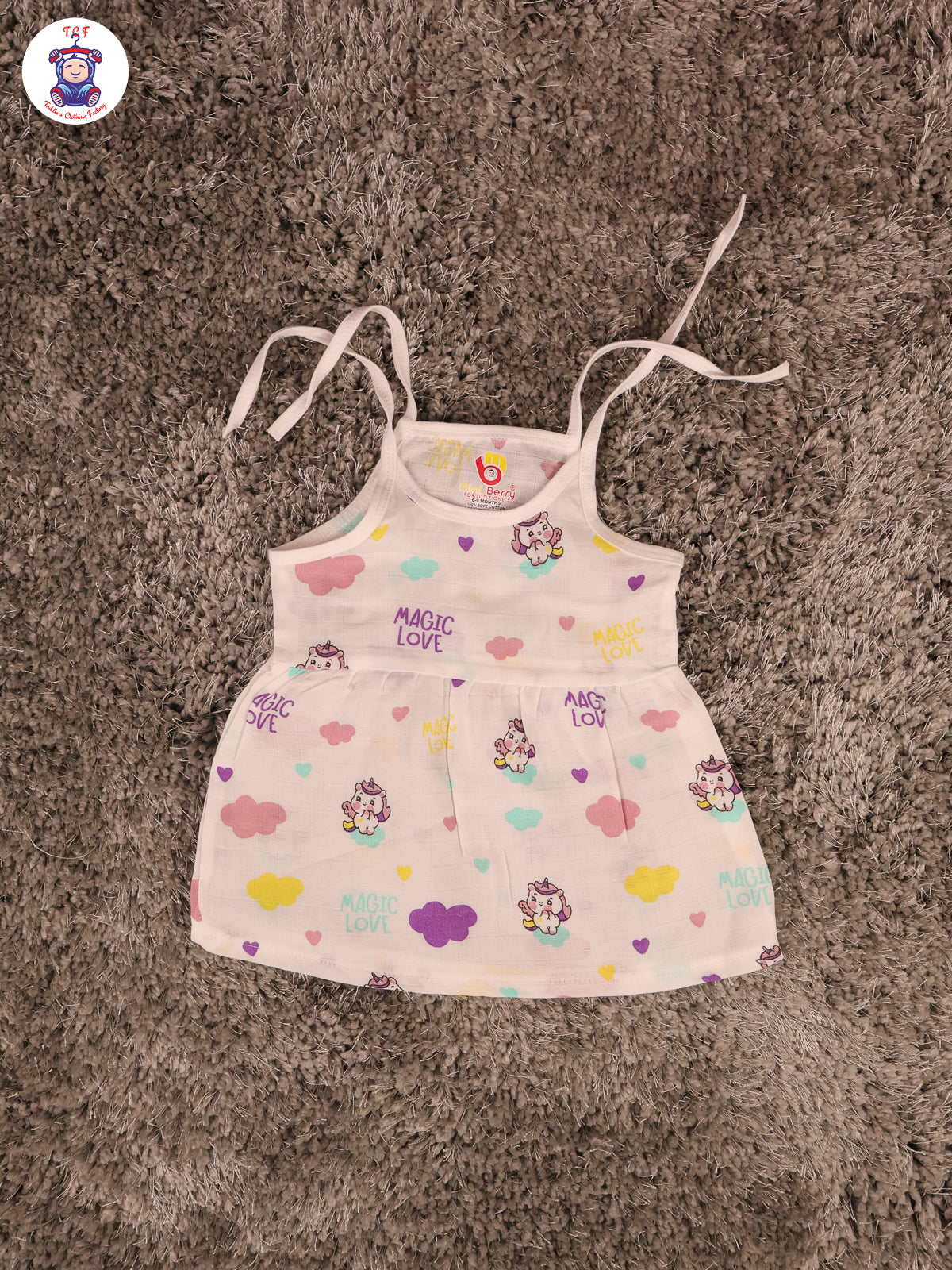 White Multi Cartoons Muslin Top Knot Frocks