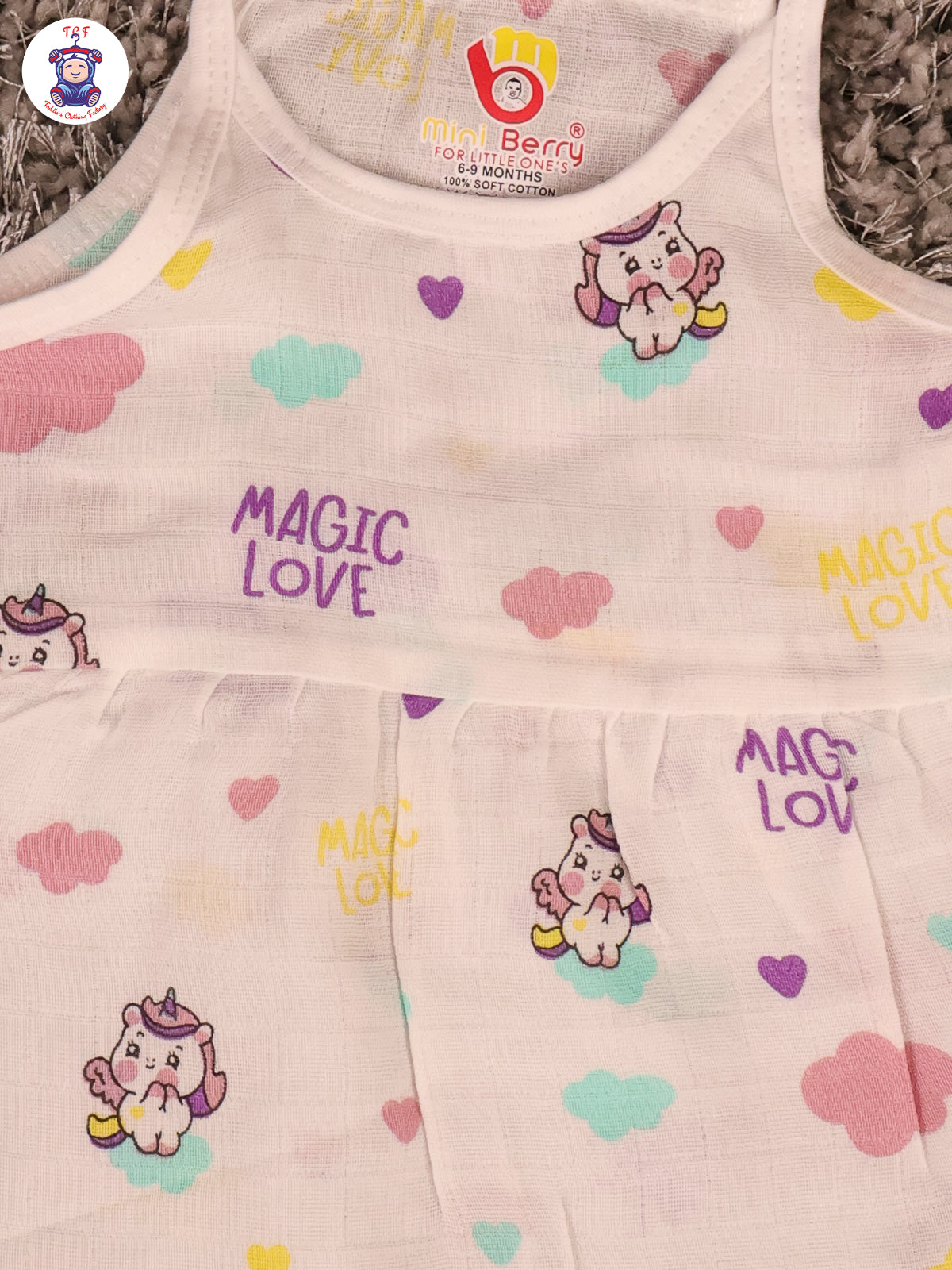 White Multi Cartoons Muslin Top Knot Frocks
