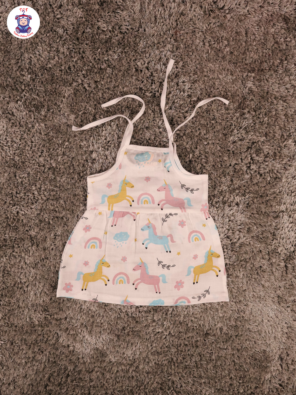 White Multi Cartoons Muslin Top Knot Frocks