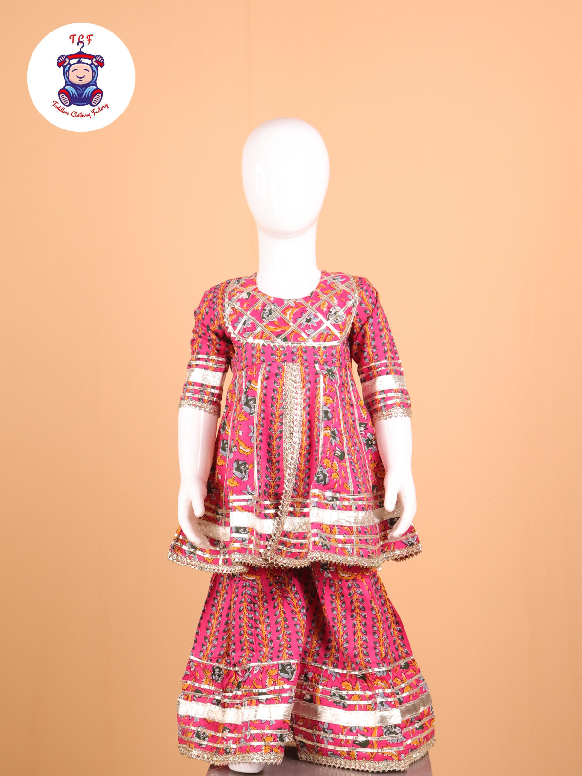 Pink - Floral Printed A-Line Kurti Set