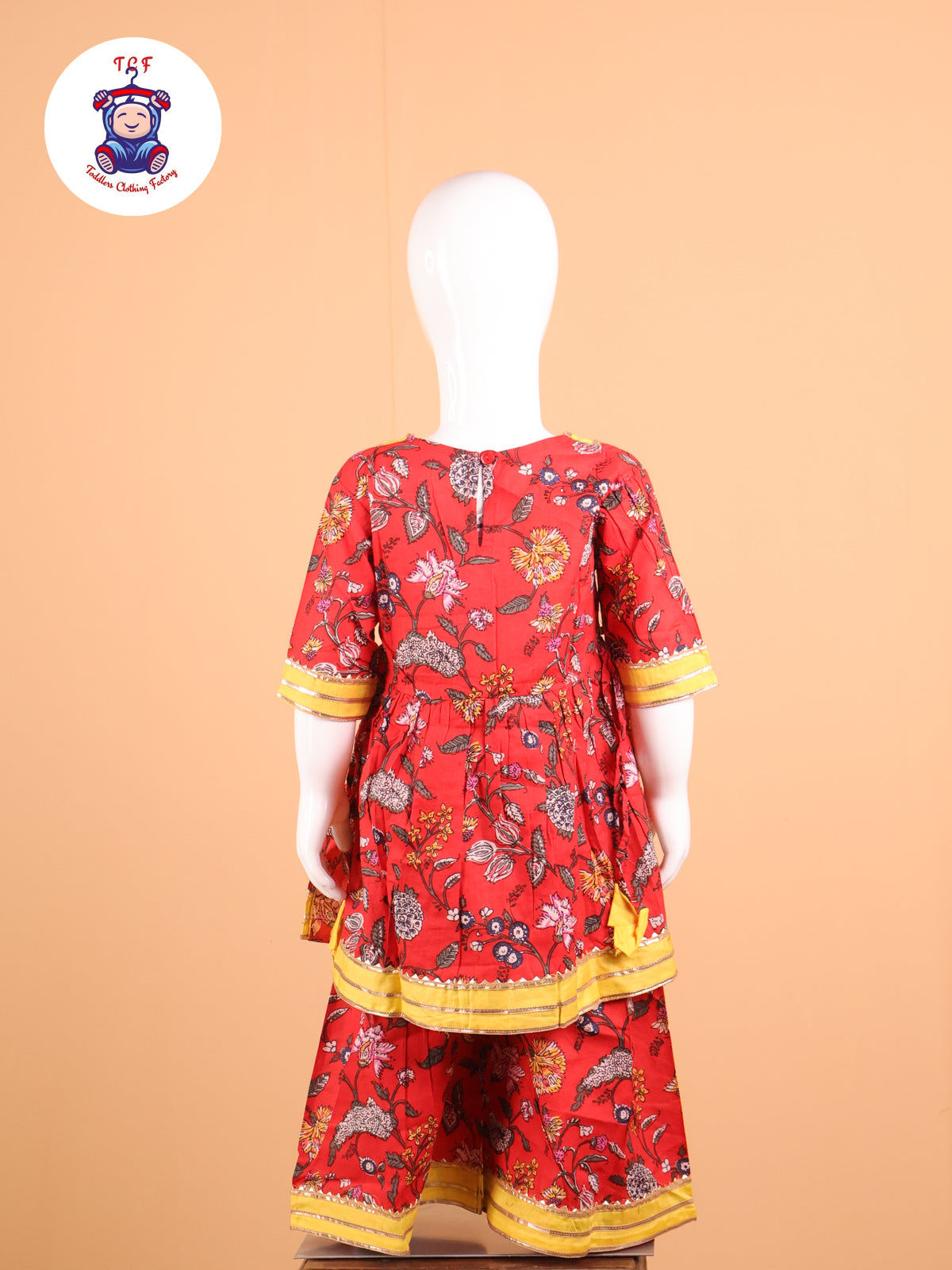 Red & Yellow - Floral Printed A-Line Kurti Set