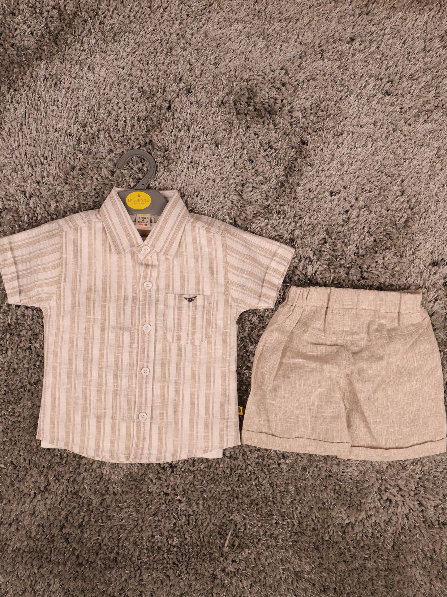 Brown & White T-Shirts With Shirt and Shorts