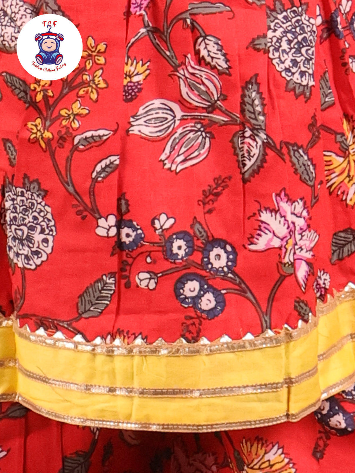 Red & Yellow - Floral Printed A-Line Kurti Set
