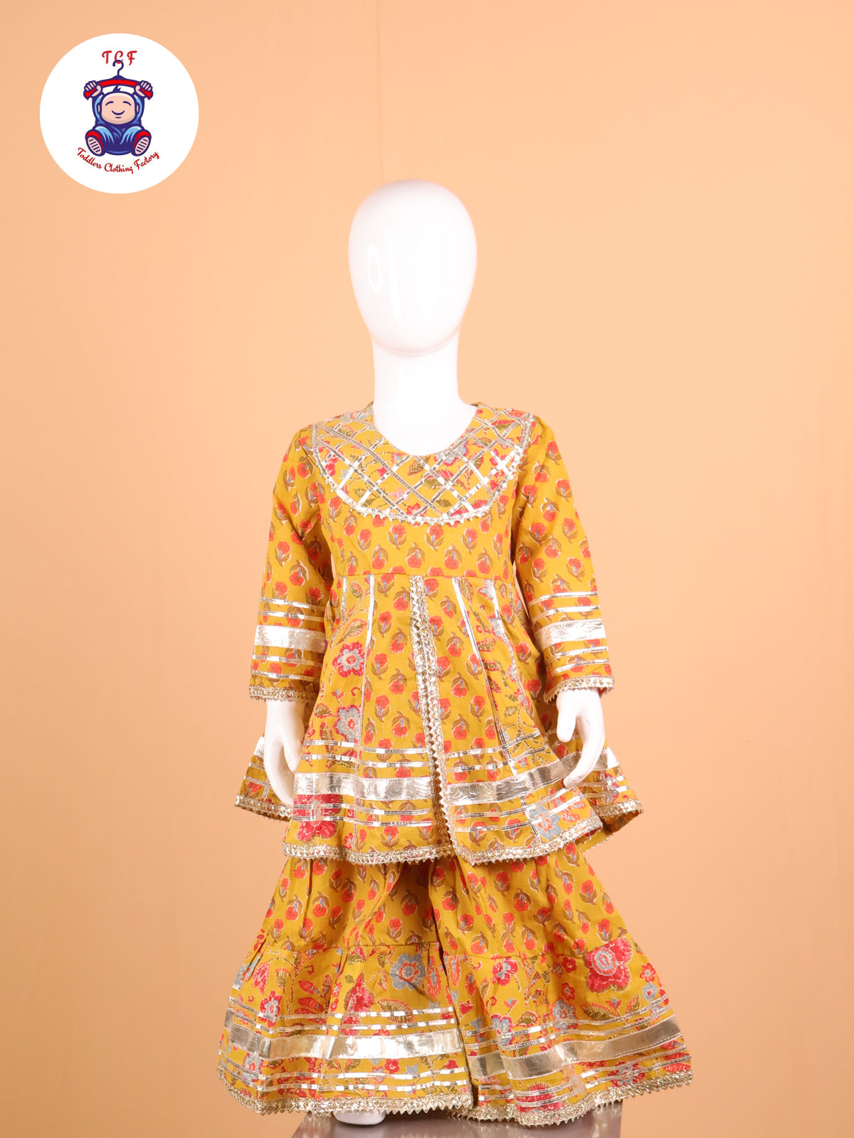 Mustard - Floral Printed A-Line Kurti Set