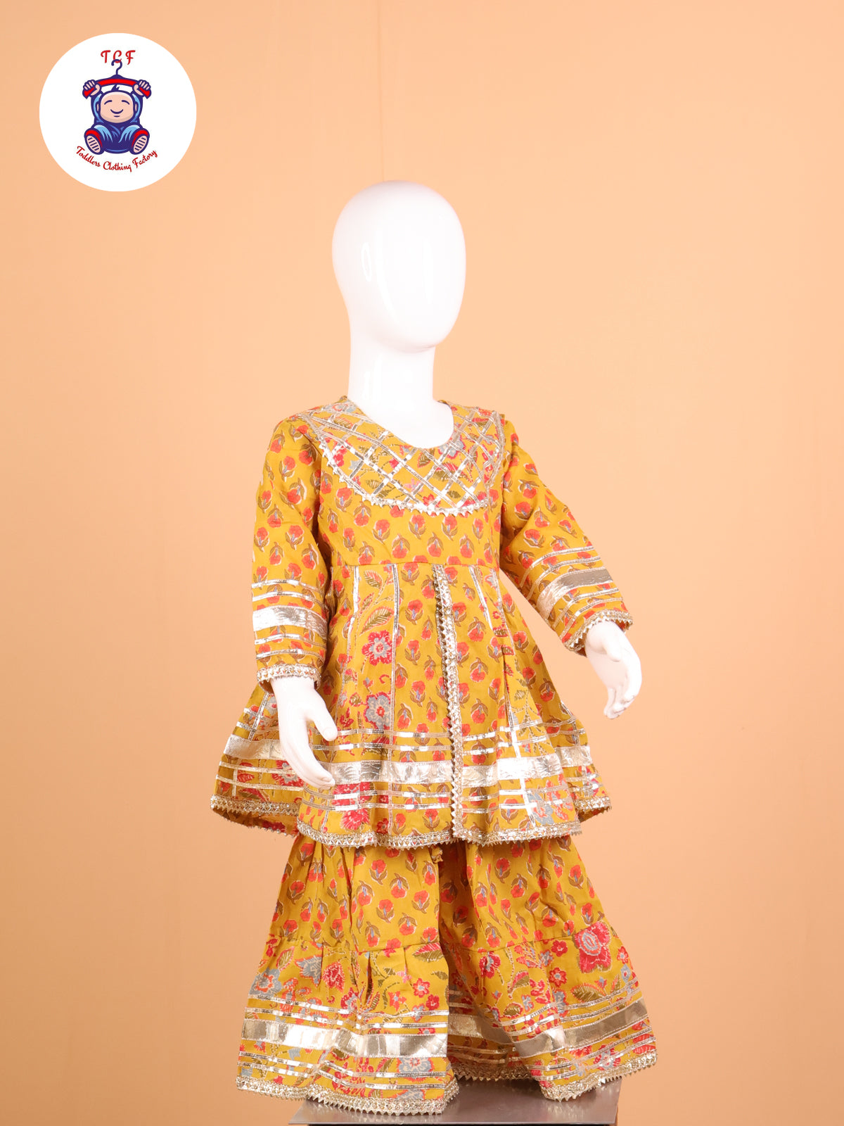 Mustard - Floral Printed A-Line Kurti Set