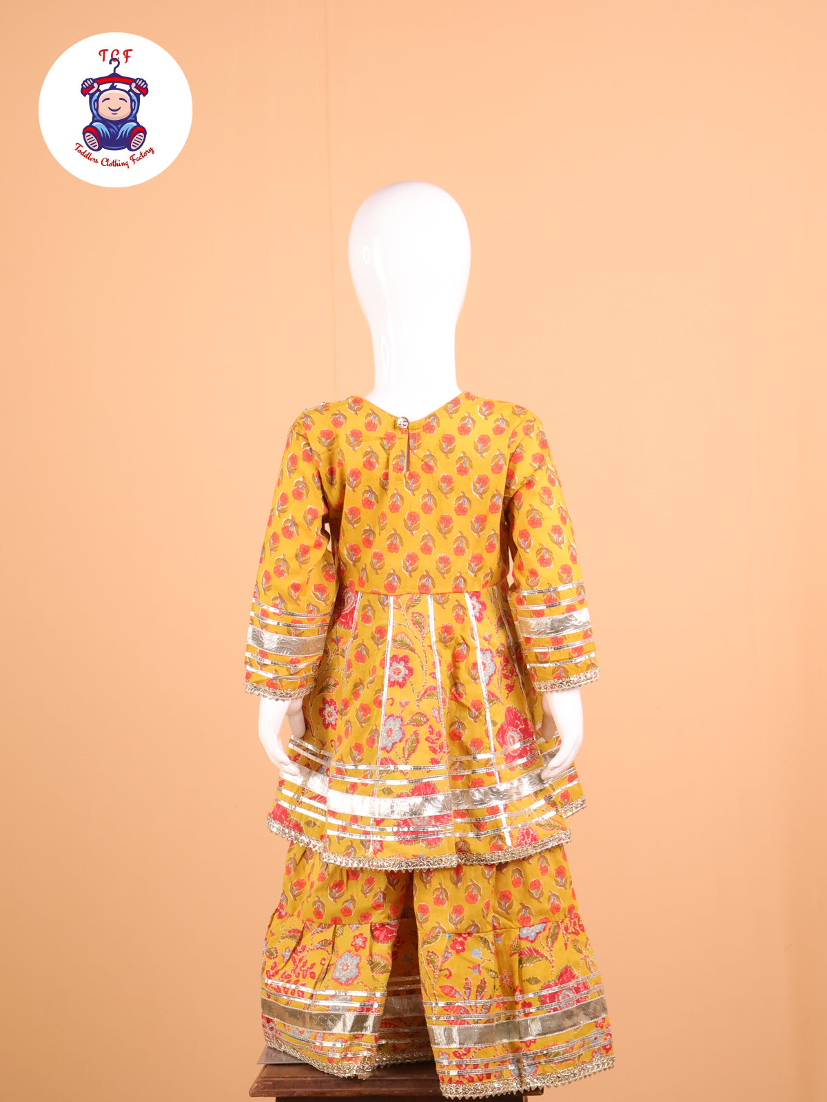 Mustard - Floral Printed A-Line Kurti Set