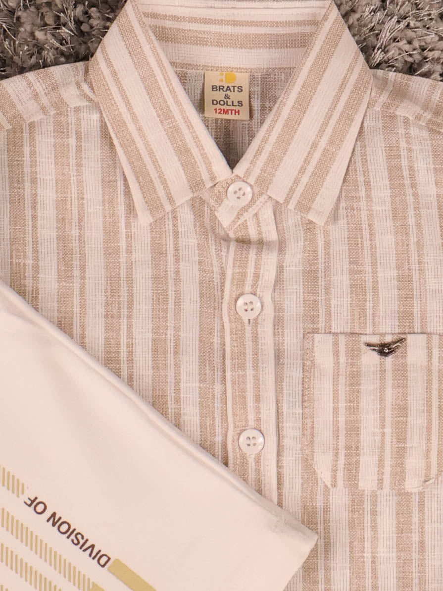 Brown & White T-Shirts With Shirt and Shorts