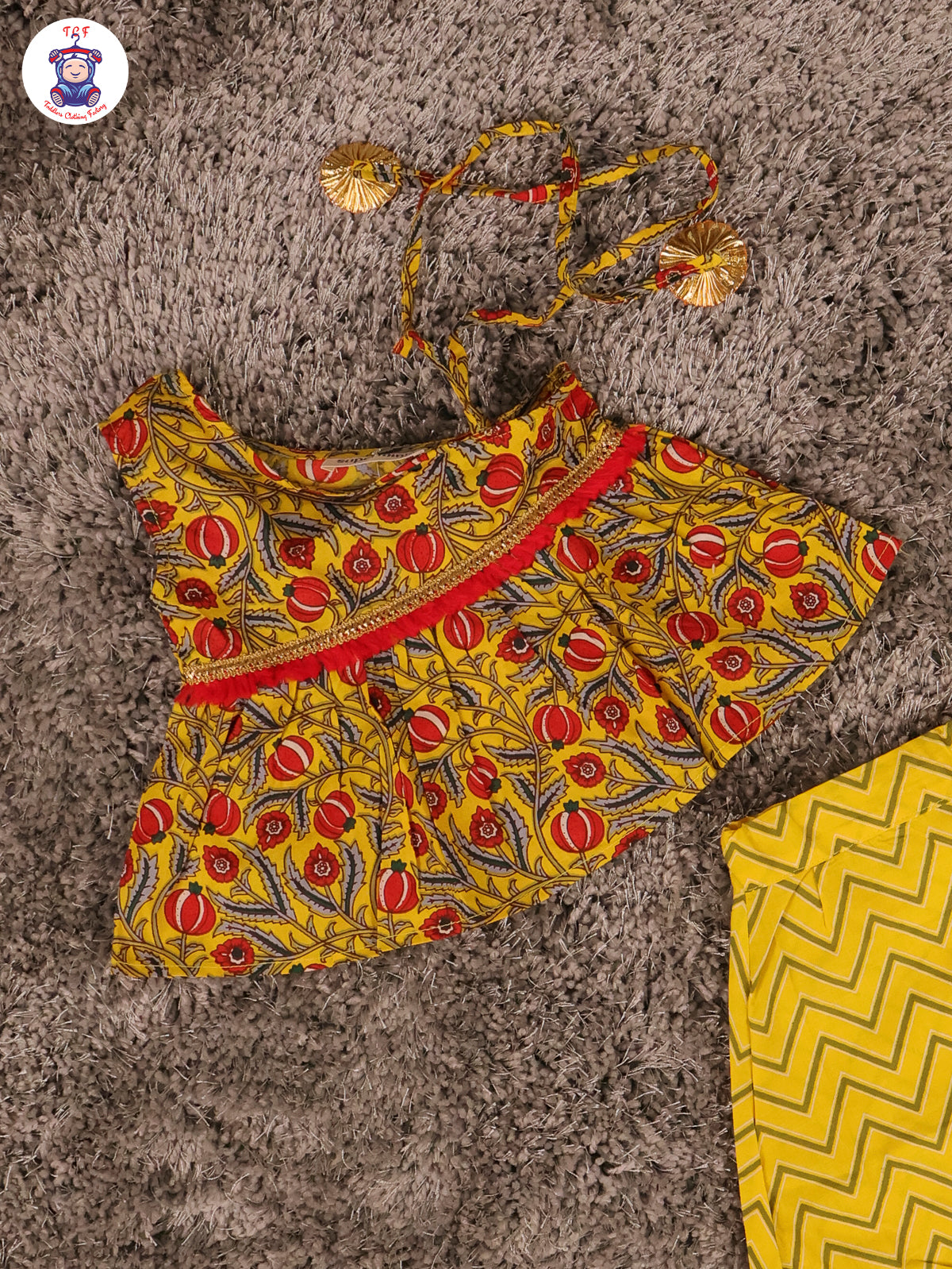 Yellow & Red - Printed One Shoulder Lehenga Choli