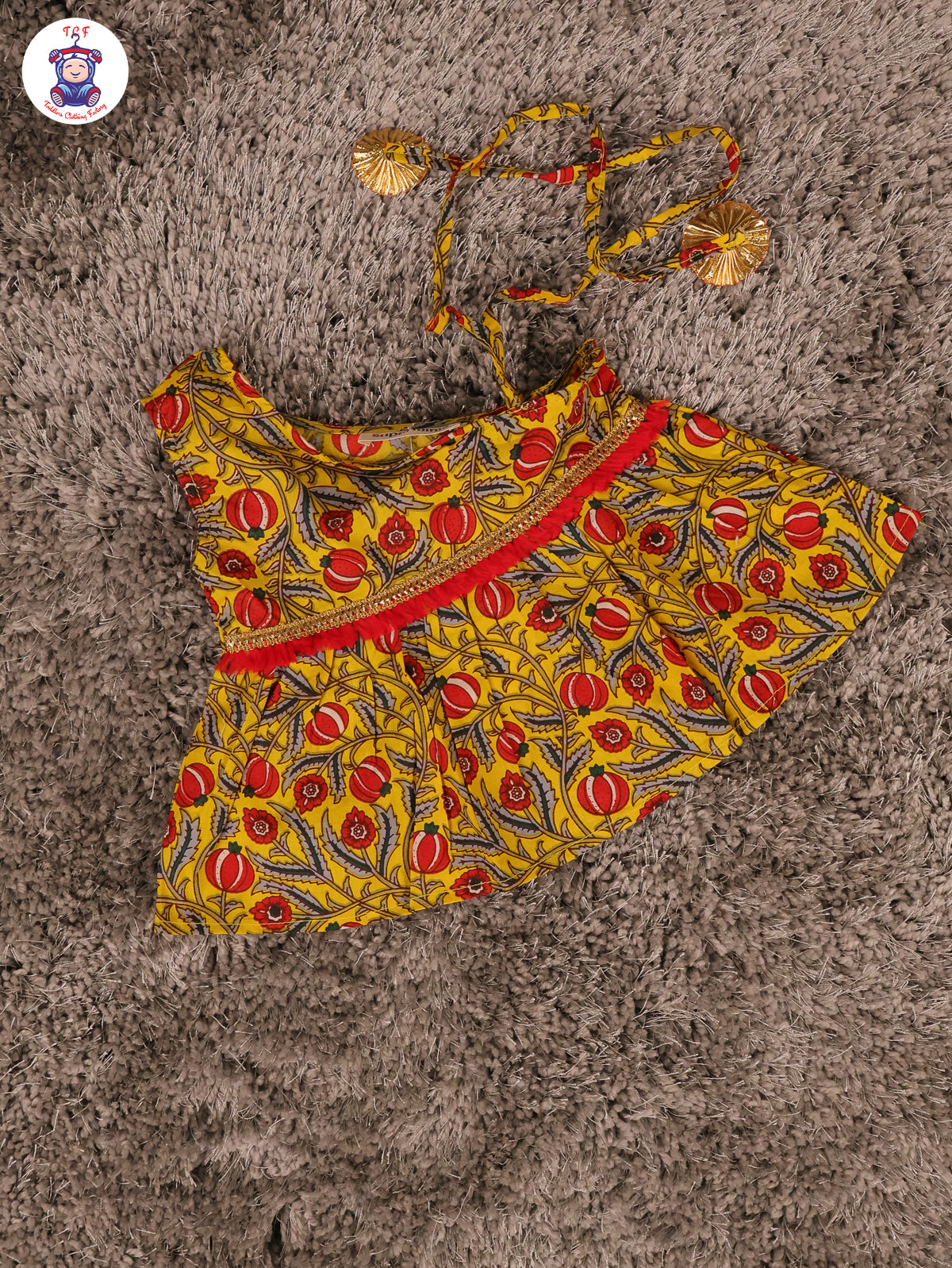 Yellow & Red - Printed One Shoulder Lehenga Choli
