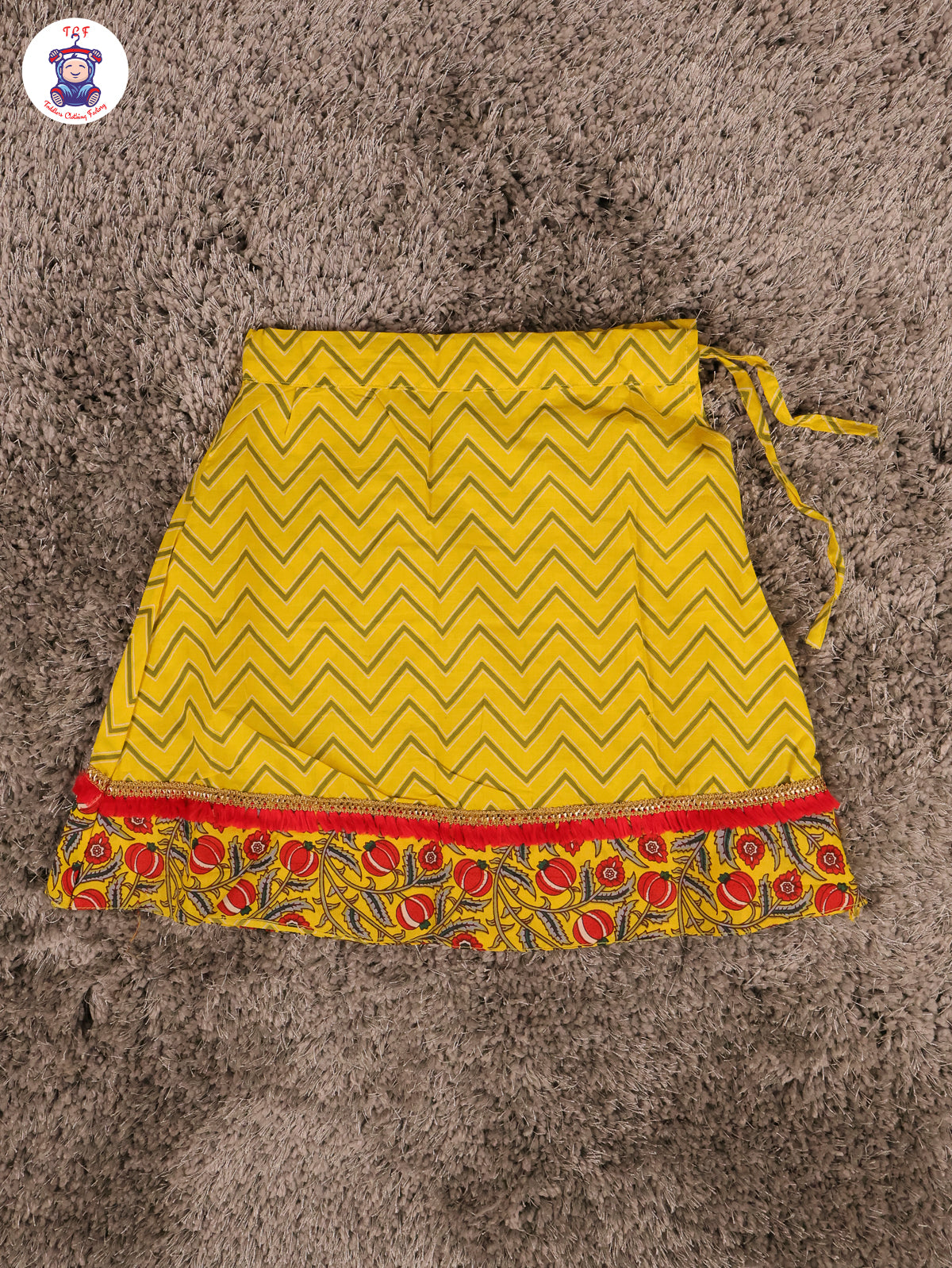 Yellow & Red - Printed One Shoulder Lehenga Choli