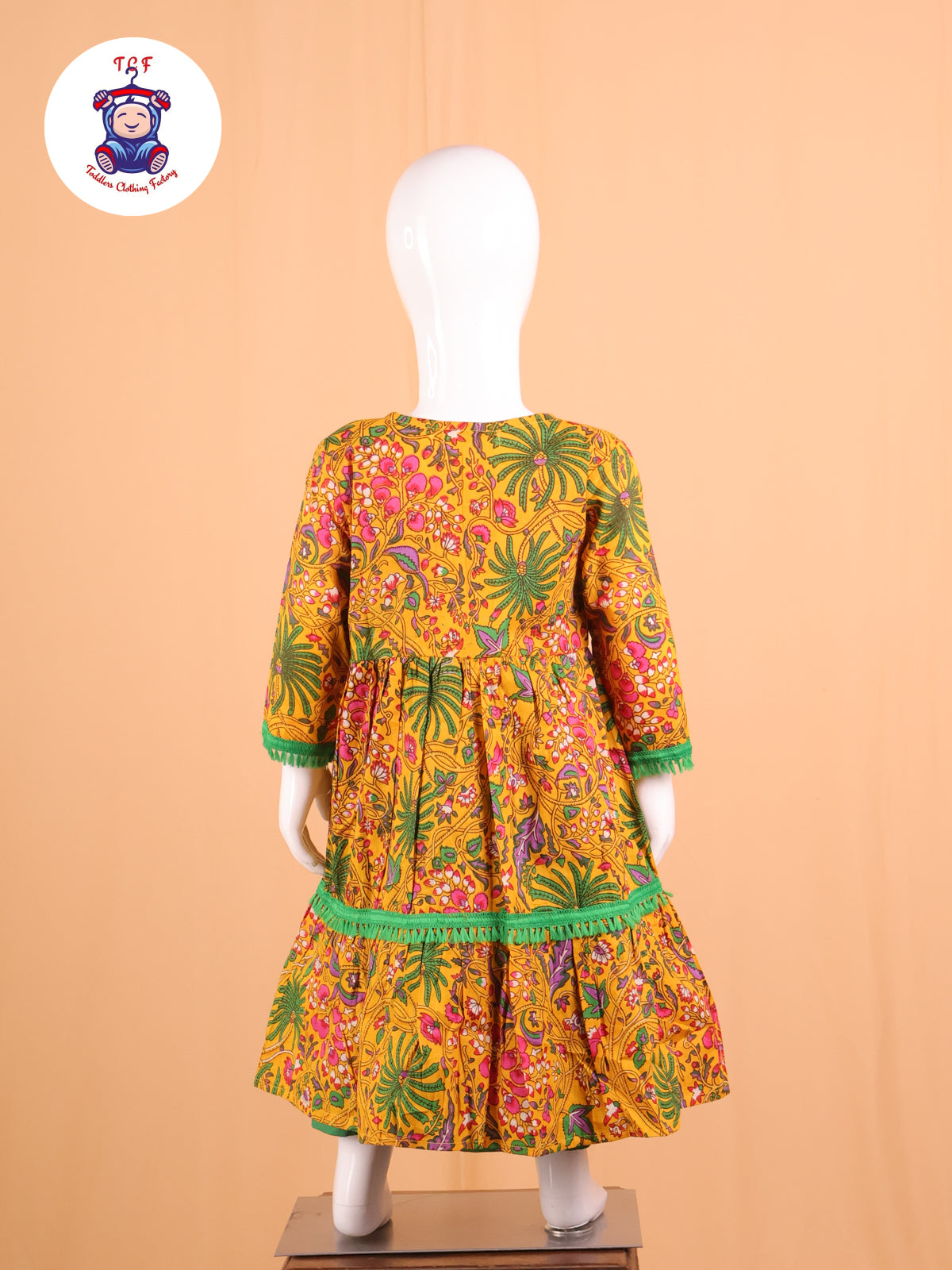 Mustard & Green Floral Printed Open Shrug With Color Strappy