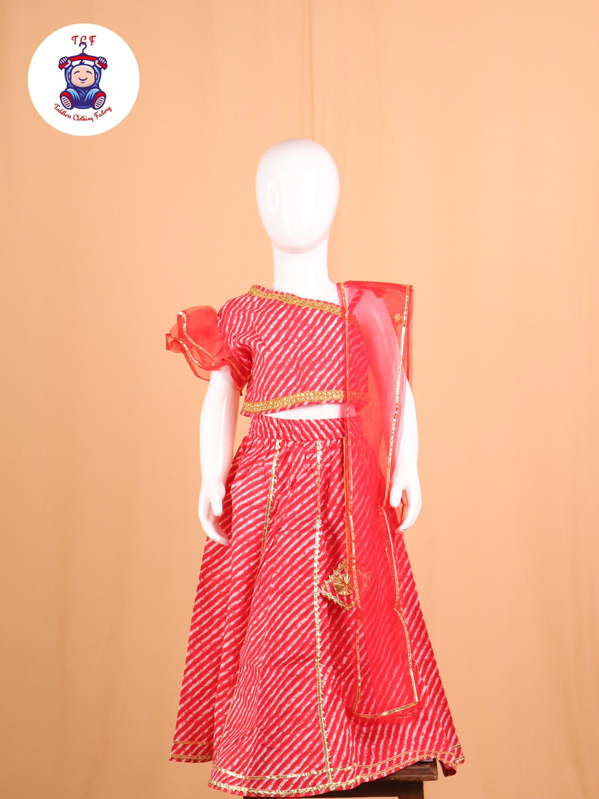 Red - One Shoulder Lehenga Choli With Net Dupatta