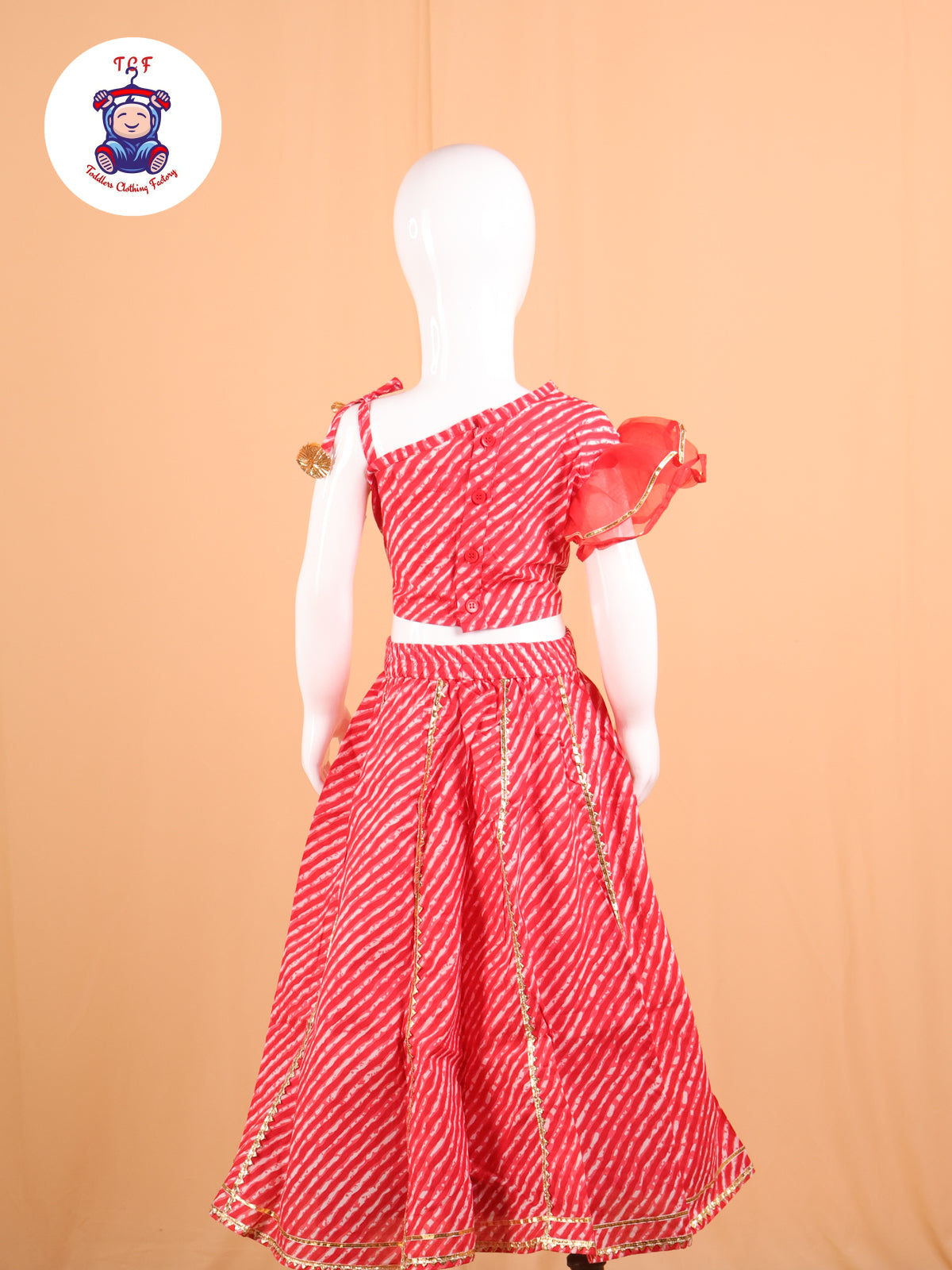 Red - One Shoulder Lehenga Choli With Net Dupatta