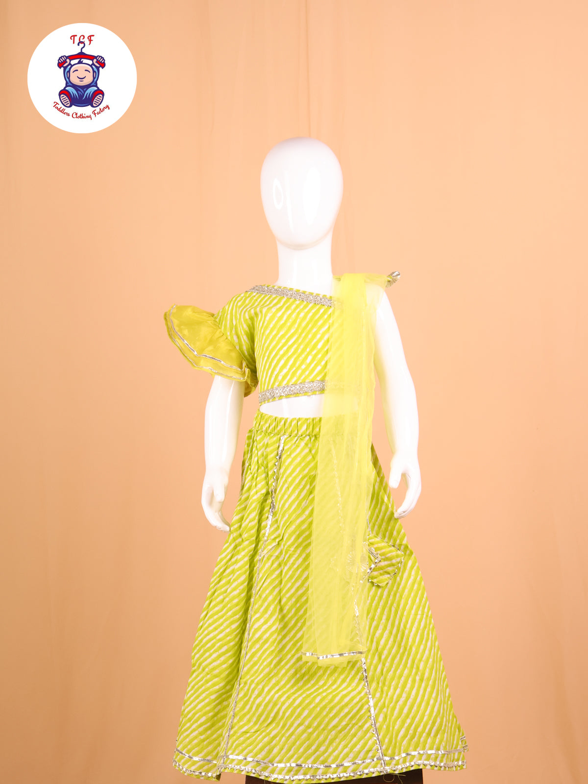 Green - One Shoulder Lehenga Choli With Net Dupatta