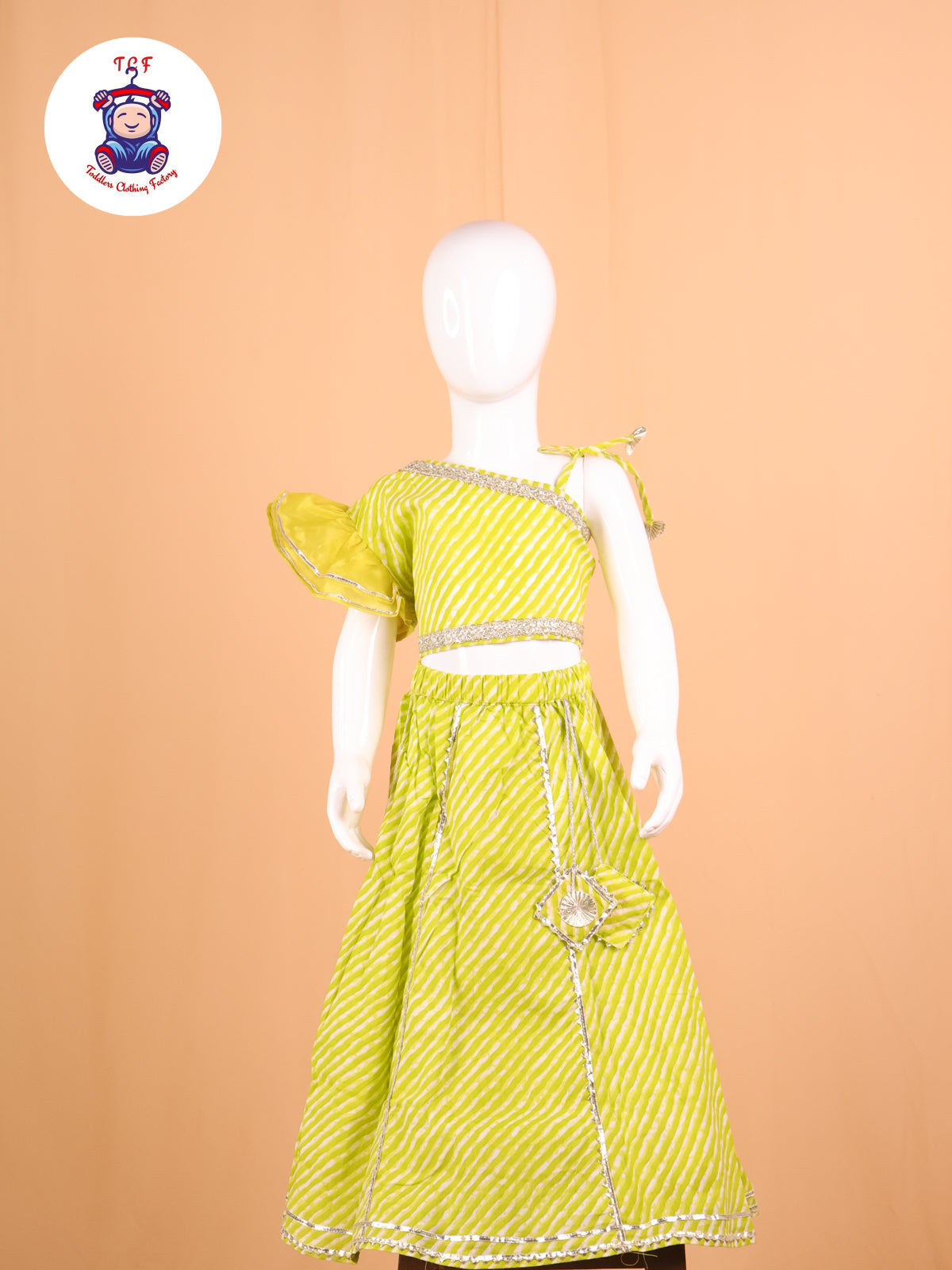 Green - One Shoulder Lehenga Choli With Net Dupatta