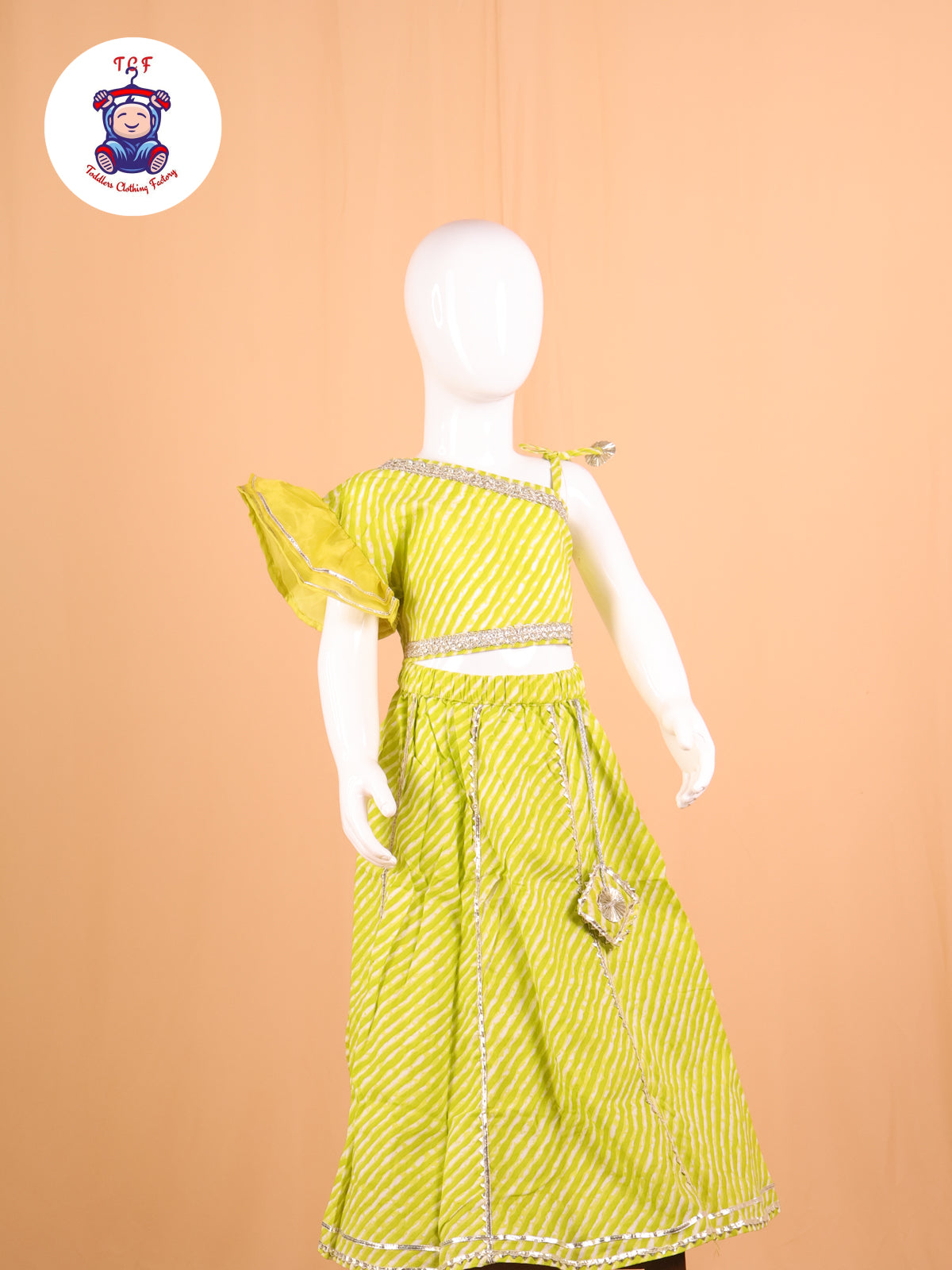Green - One Shoulder Lehenga Choli With Net Dupatta