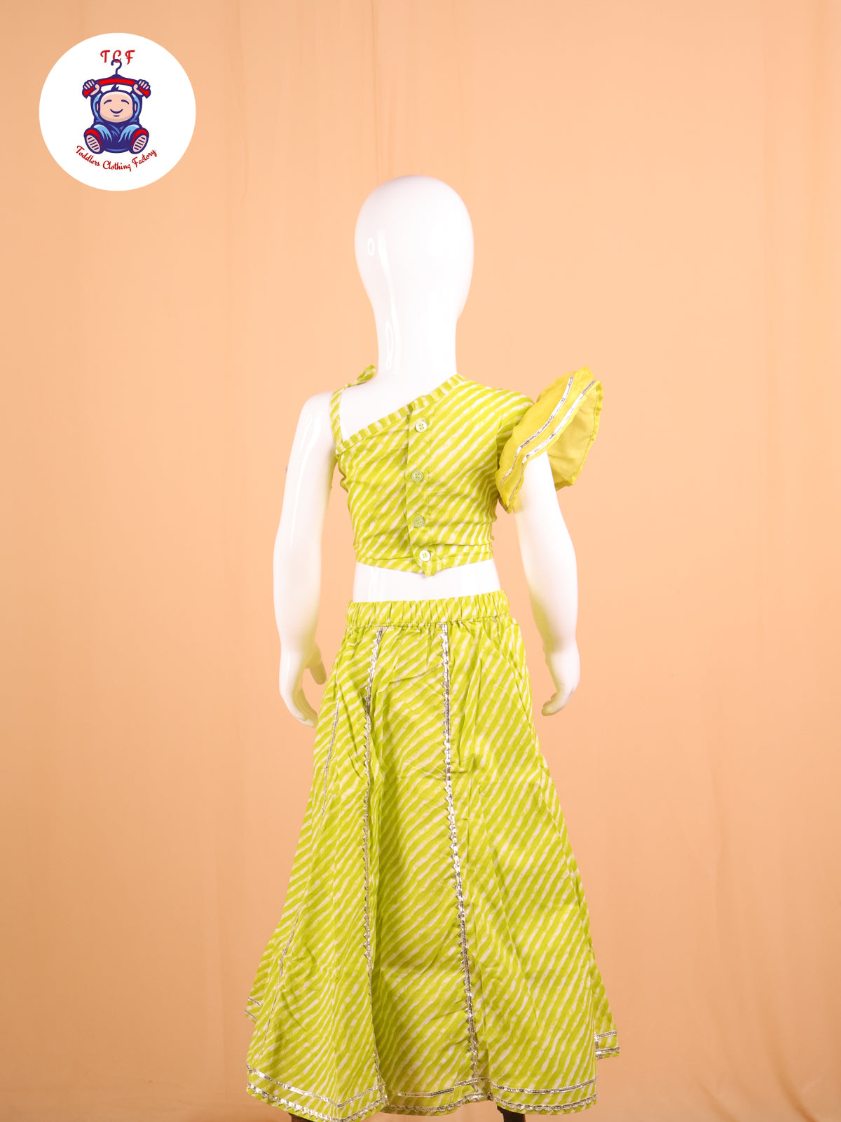 Green - One Shoulder Lehenga Choli With Net Dupatta