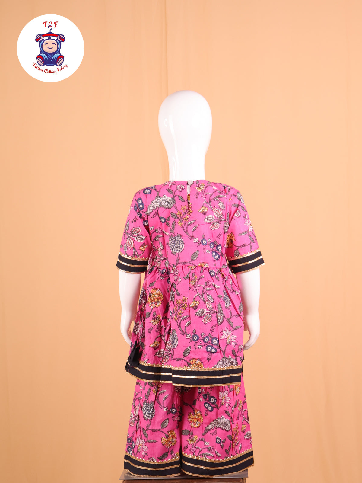 Pink & Navy Blue - Floral Printed A-Line Kurti Set
