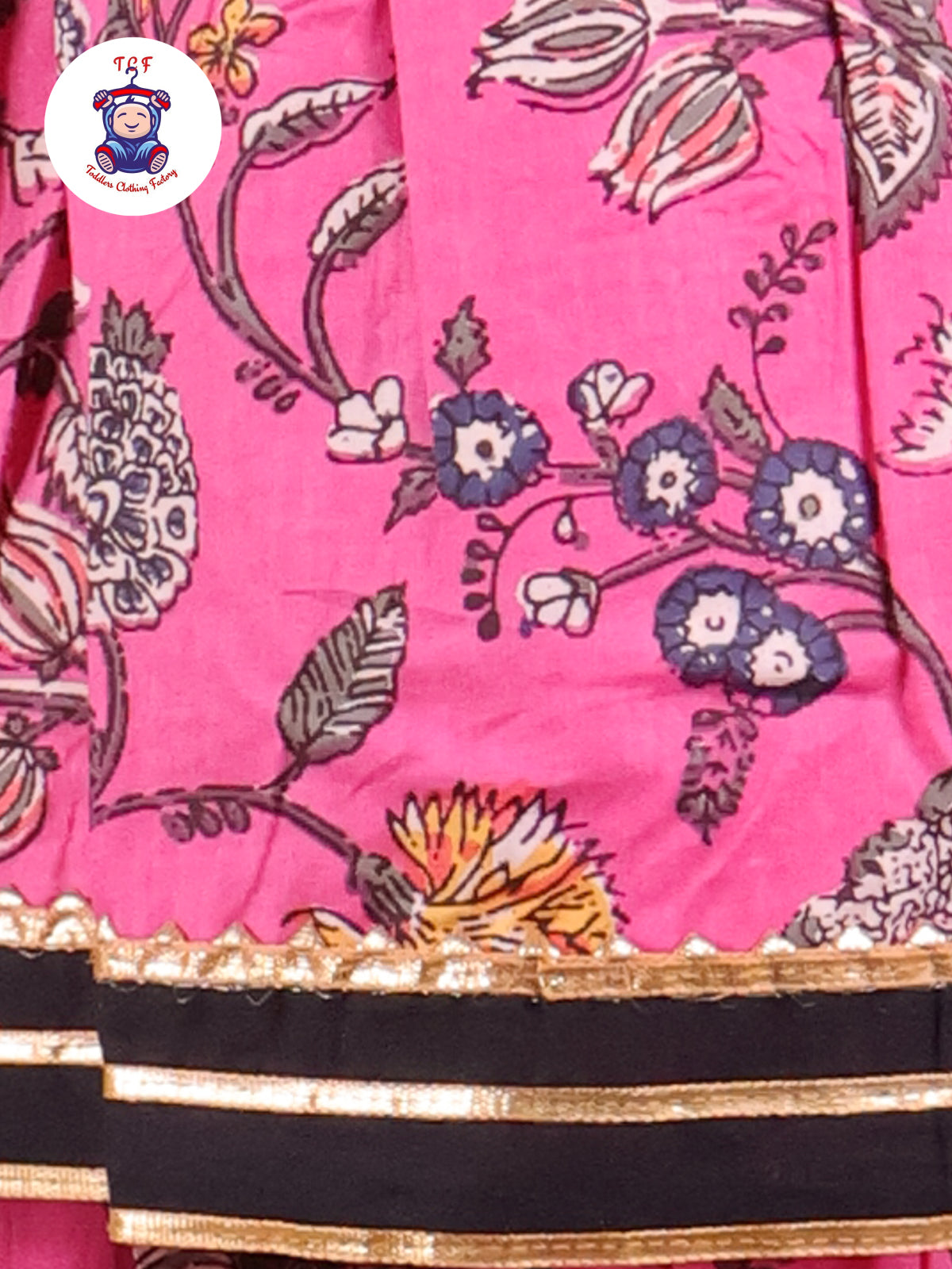 Pink & Navy Blue - Floral Printed A-Line Kurti Set