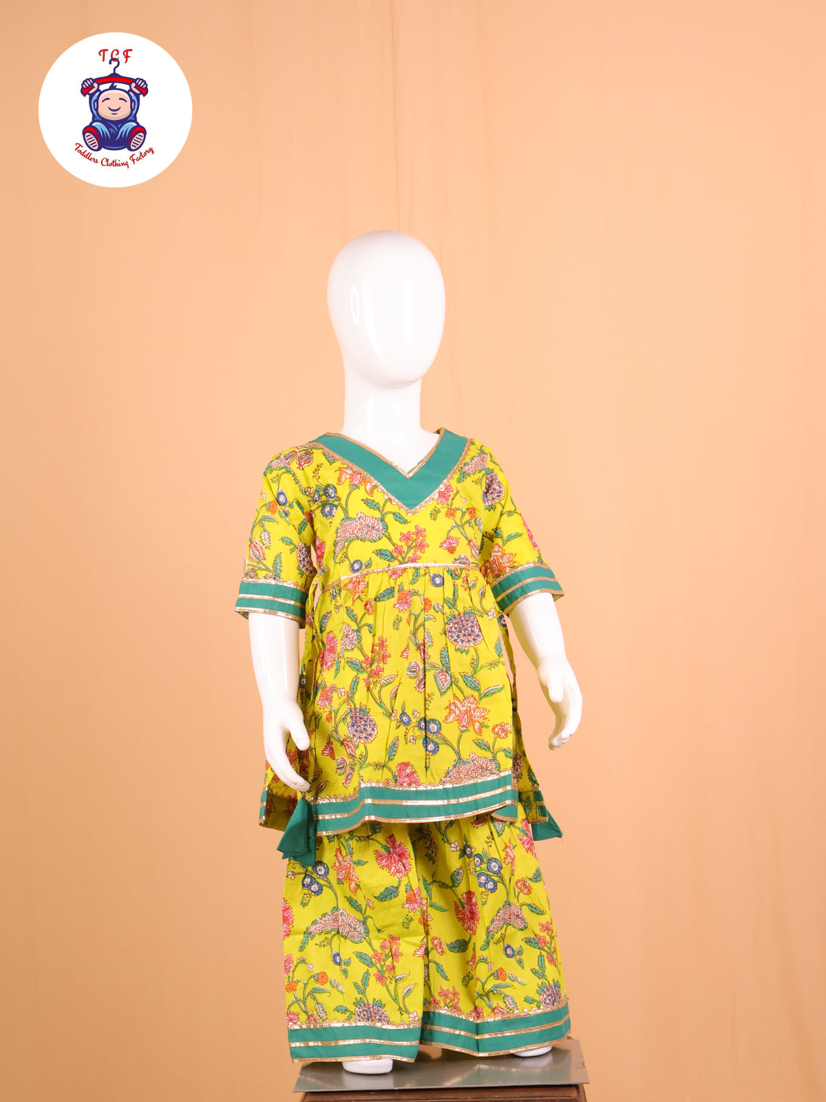 Light Green - Floral Printed A-Line Kurti Set