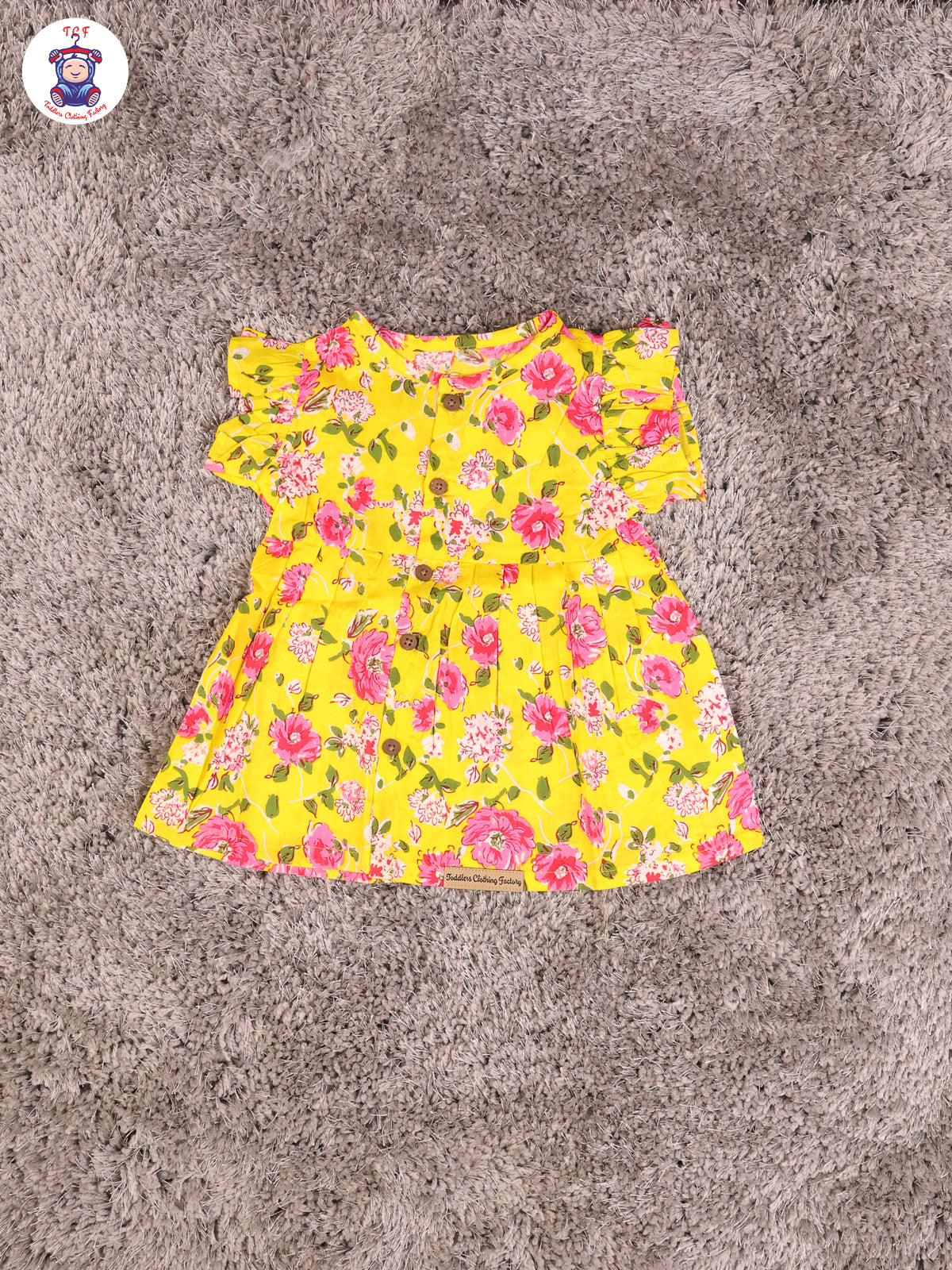 Dark Yellow & Floral - Girls Readymade Jaipuri Frocks