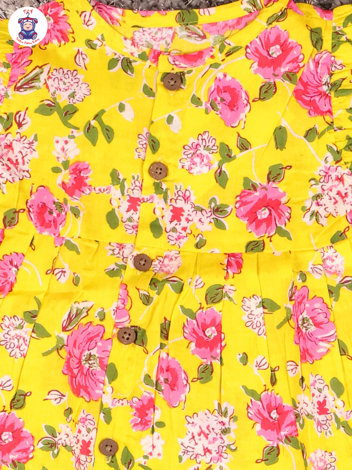 Dark Yellow & Floral - Girls Readymade Jaipuri Frocks