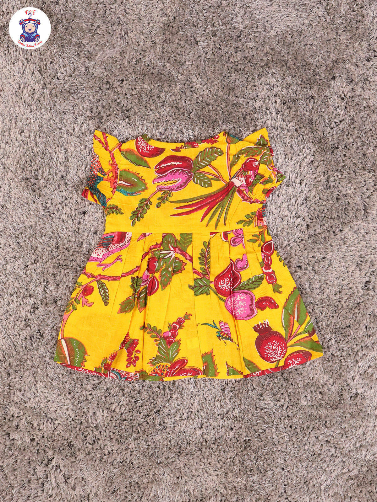 Light Yellow Floral - Girls Readymade Jaipuri Frocks